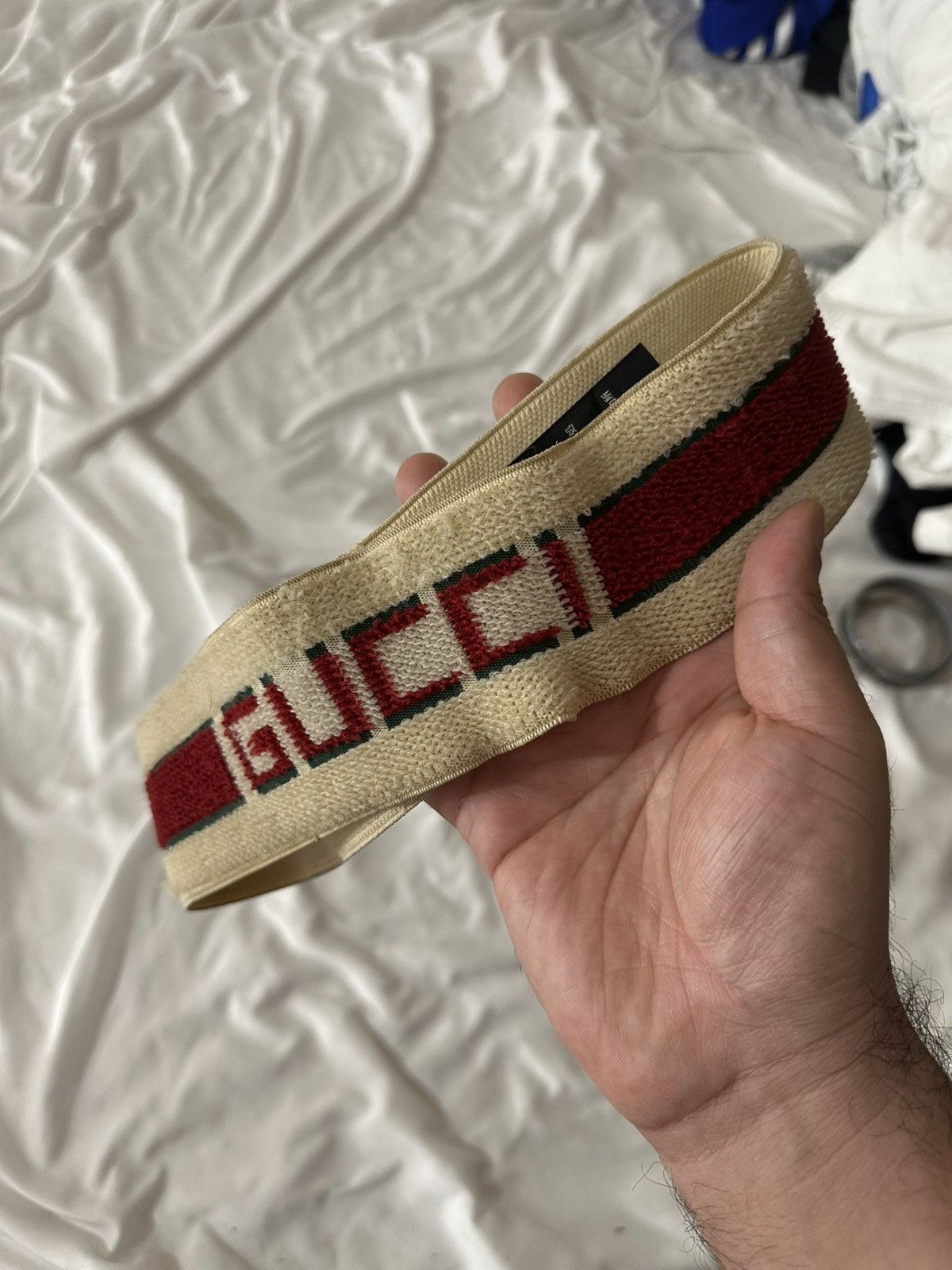 Gucci Gucci Cream Striped Logo Terry Elastic Head Band Size ONE SIZE - 8 Thumbnail