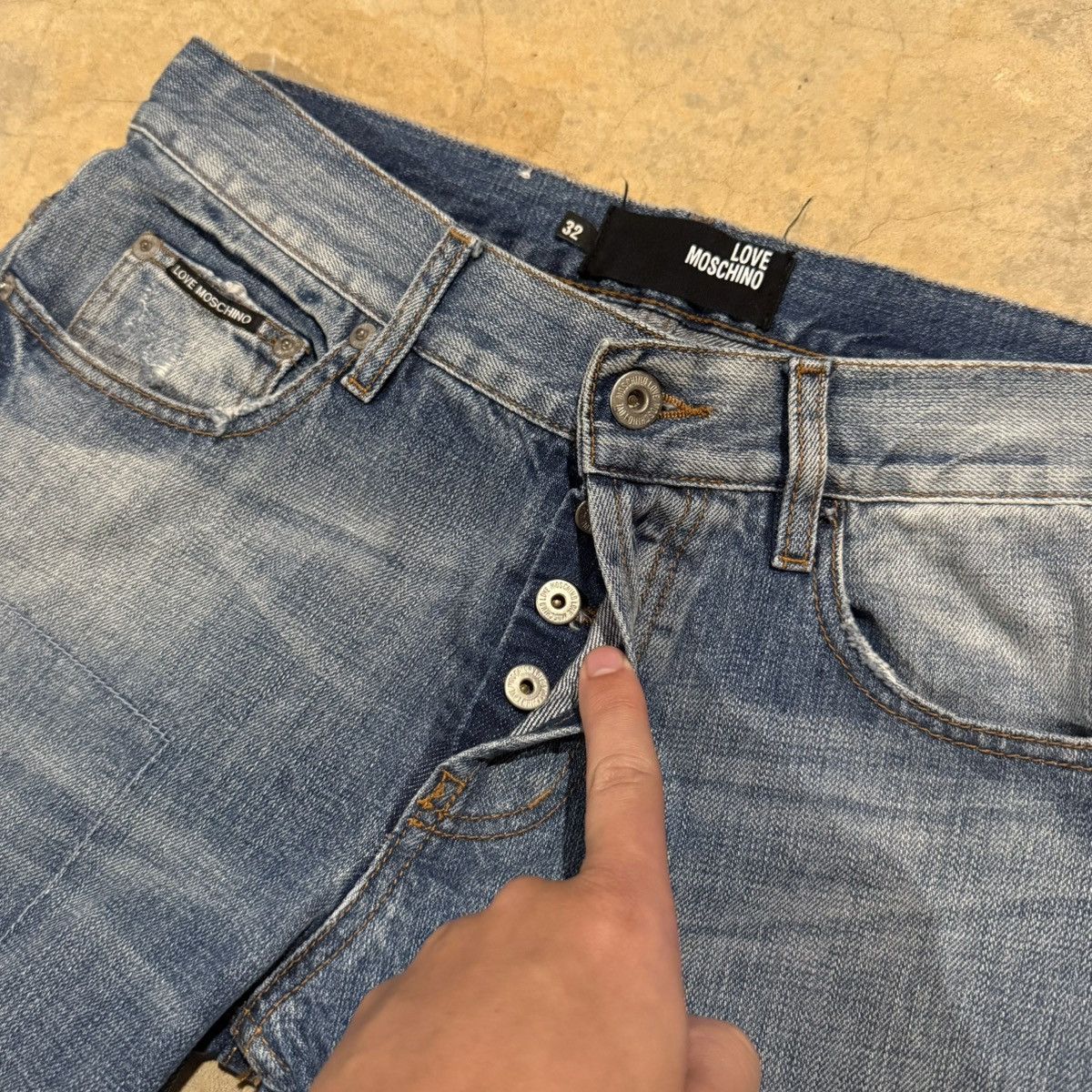 Moschino Love Moschino Patchwork Distressed Faded Jeans Grunge ERD Size US 31 - 8 Thumbnail