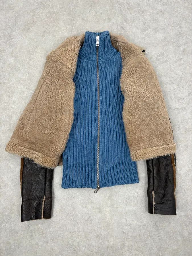 Dsquared2 FW2002 Dsquared2 Brown Leather & Blue Wool Layered Sherling Jacket Size US S / EU 44-46 / 1 - 9 Thumbnail