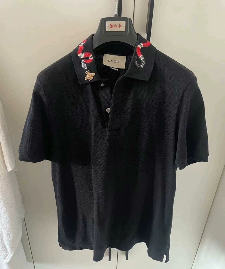 Gucci Gucci Black Embroidered Polo Shirt- Size US L / EU 52-54 / 3 - 1 Thumbnail