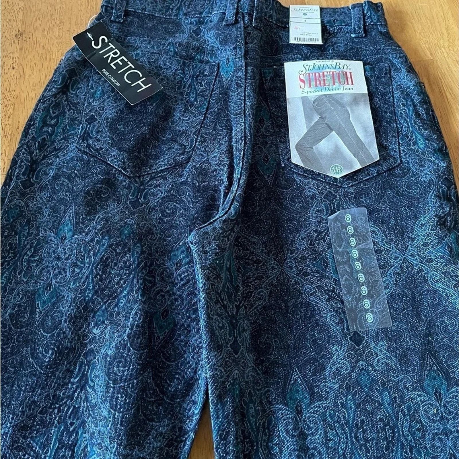 St. Johns Bay St. John’s Bay stretch Y2K blue paisley print jeans, size 6. Size 28" / US 6 / IT 42 - 2 Thumbnail