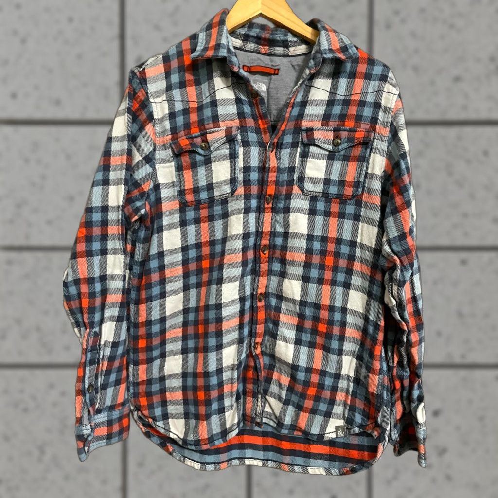 The North Face VINTAGE THE NORTH FACE Men's Flannel Shirt Orange Blue Long Sleeve Medium Plaid Button-Up Shirt Mens Size US M / EU 48-50 / 2 - 1 Thumbnail