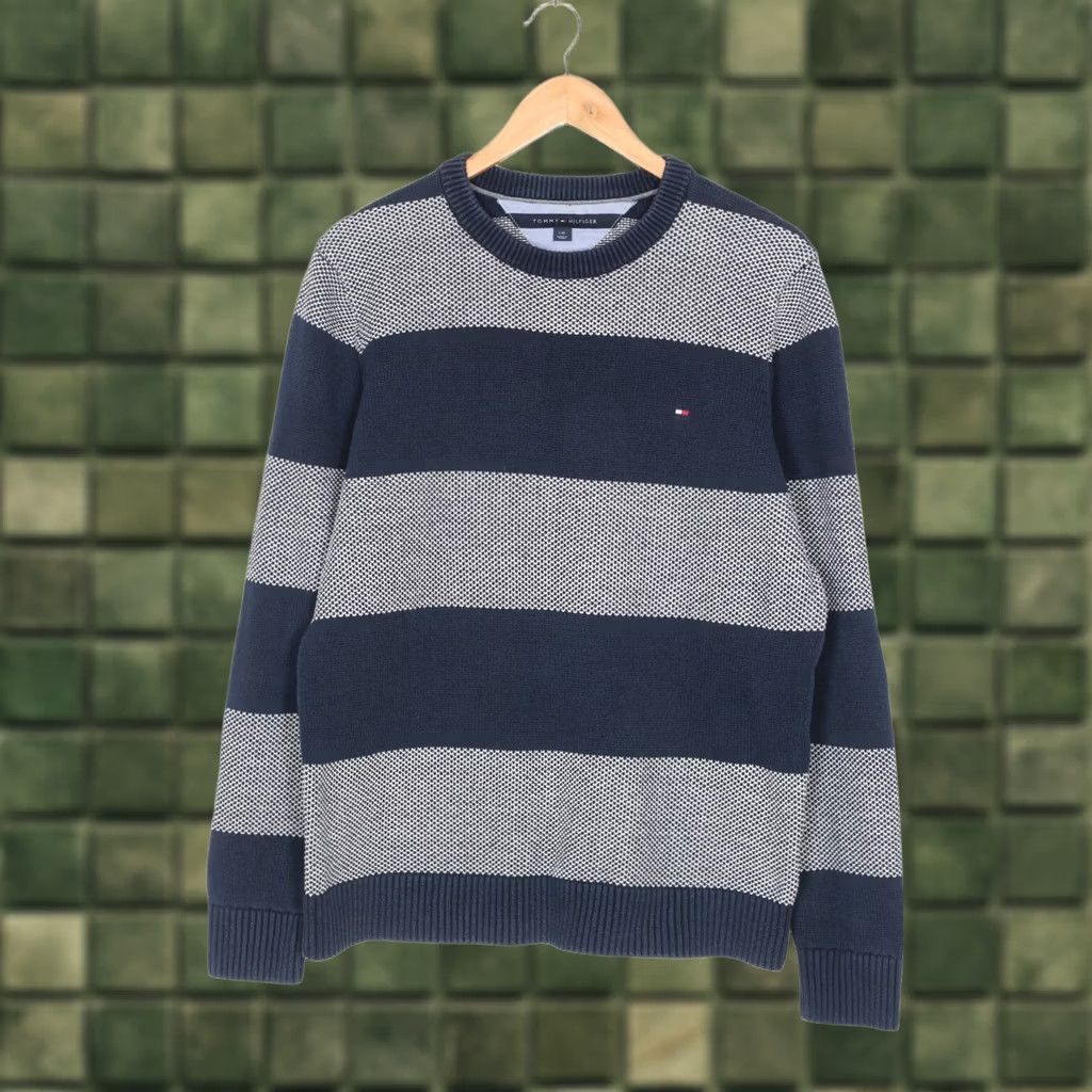 Tommy Hilfiger Tommy Hilfiger Jumper Men L Crew Neck Striped Cotton Blue Classic Pullover Size US L / EU 52-54 / 3 - 1 Thumbnail