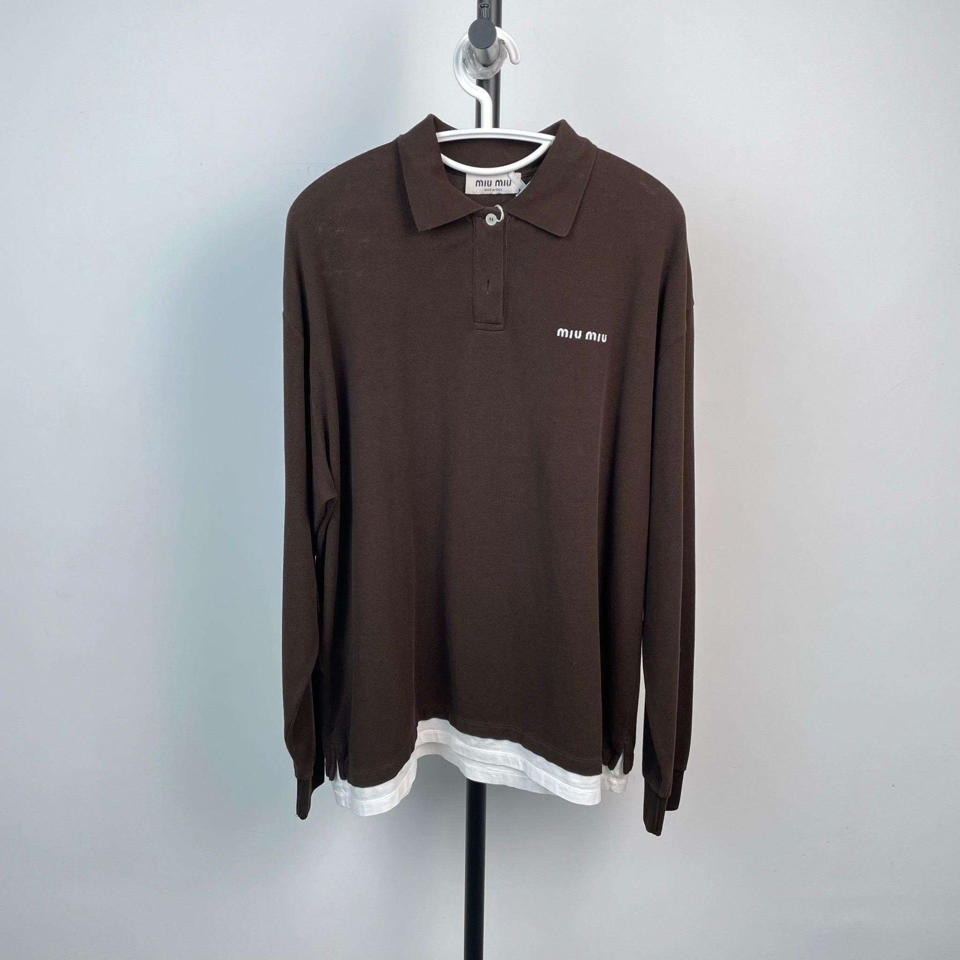 Miu Miu Miumiu Dark Brown Fake Two-Layer Polo Shirt Size S / US 4 / IT 40 - 1 Thumbnail