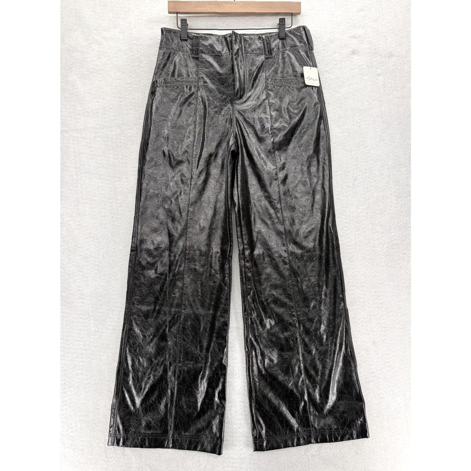 Free People Free People Pants Womens 8 Black Faux Leather Coated Wide Leg Dressy High Rise Size 30" / US 8 / IT 44 - 2 Thumbnail