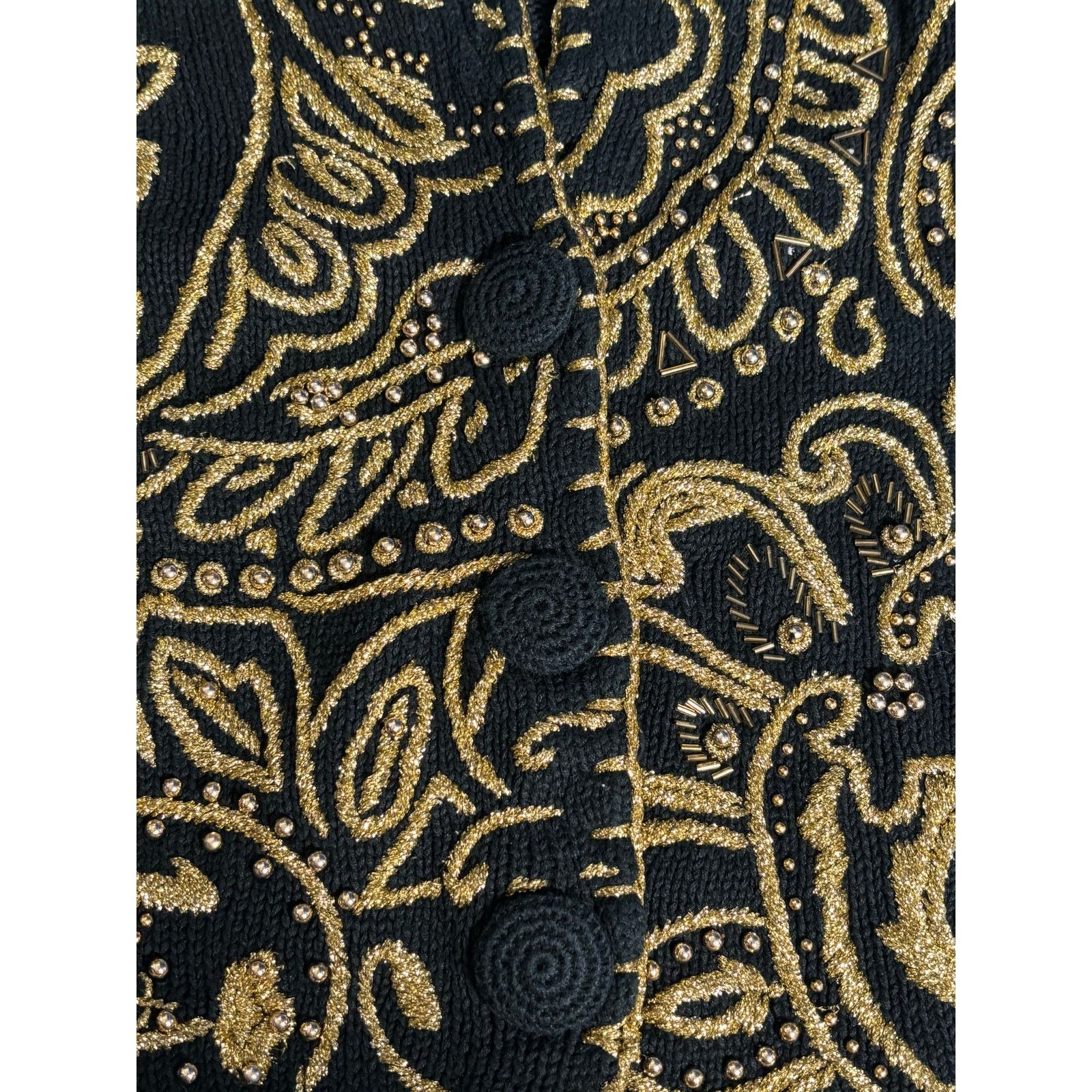 Henri Bendel Vintage 90s Michael Simon Henri Bendel Black Gold Cardigan Size L / US 10 / IT 46 - 11 Thumbnail