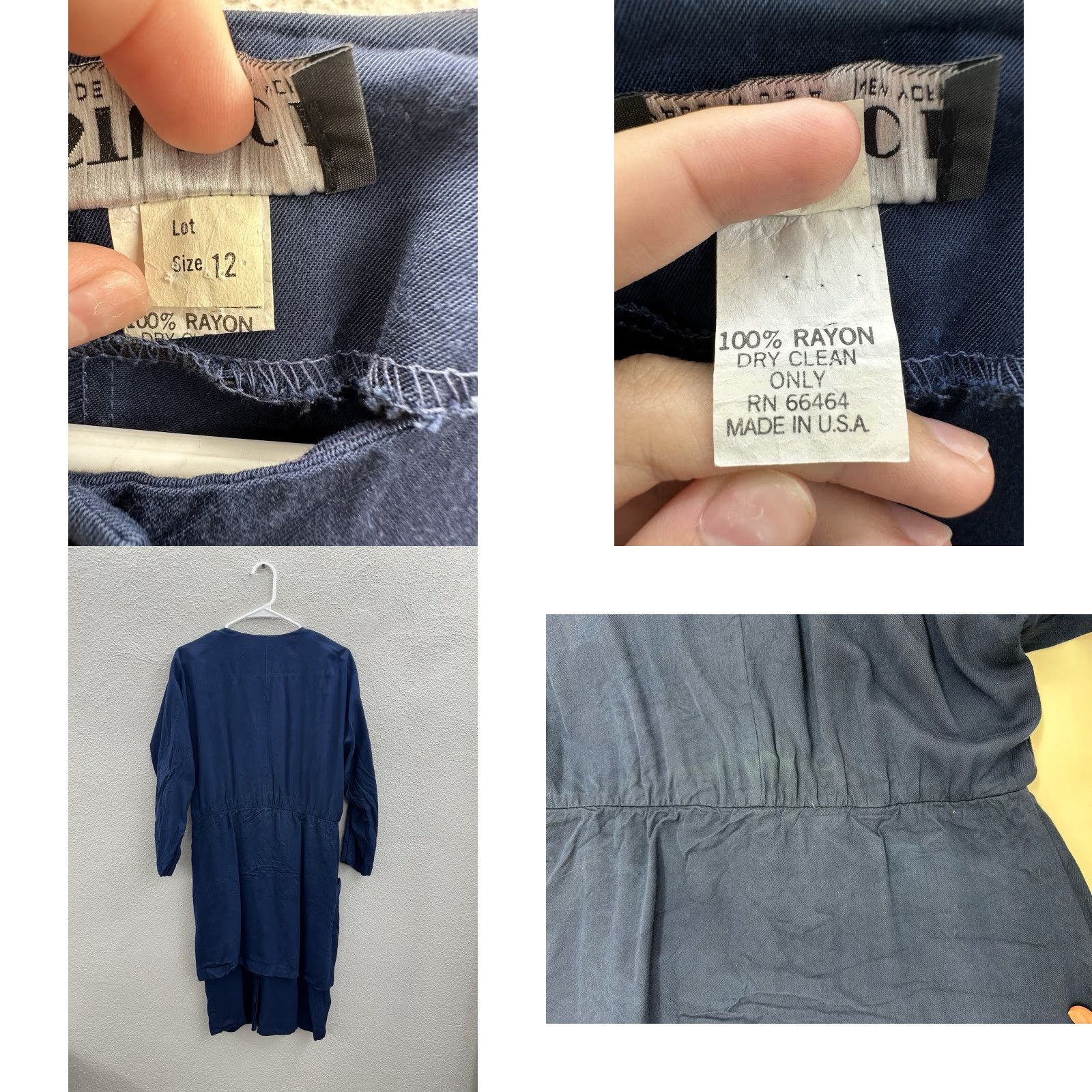 Vintage VINTAGE Studio Womens Dress 12 Navy Blue Knee Length Long Sleeve Hidden Button Up Solid 70s 80s 90s Casual Workwear Womens Size XL / US 12-14 / IT 48-50 - 8 Thumbnail