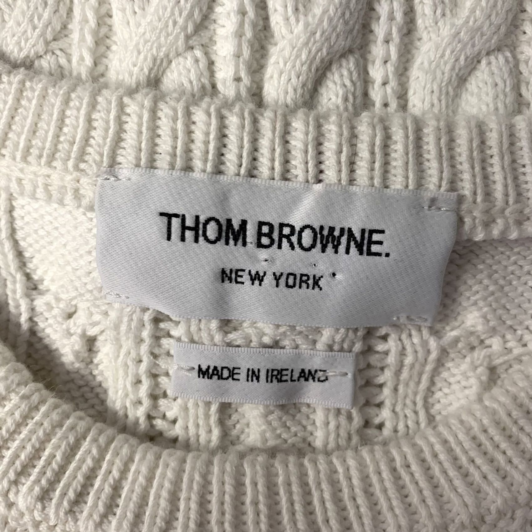 Thom Browne THOM BROWNE Sweater Size M White Grey Cotton Cable Knit Men Size US M / EU 48-50 / 2 - 6 Thumbnail