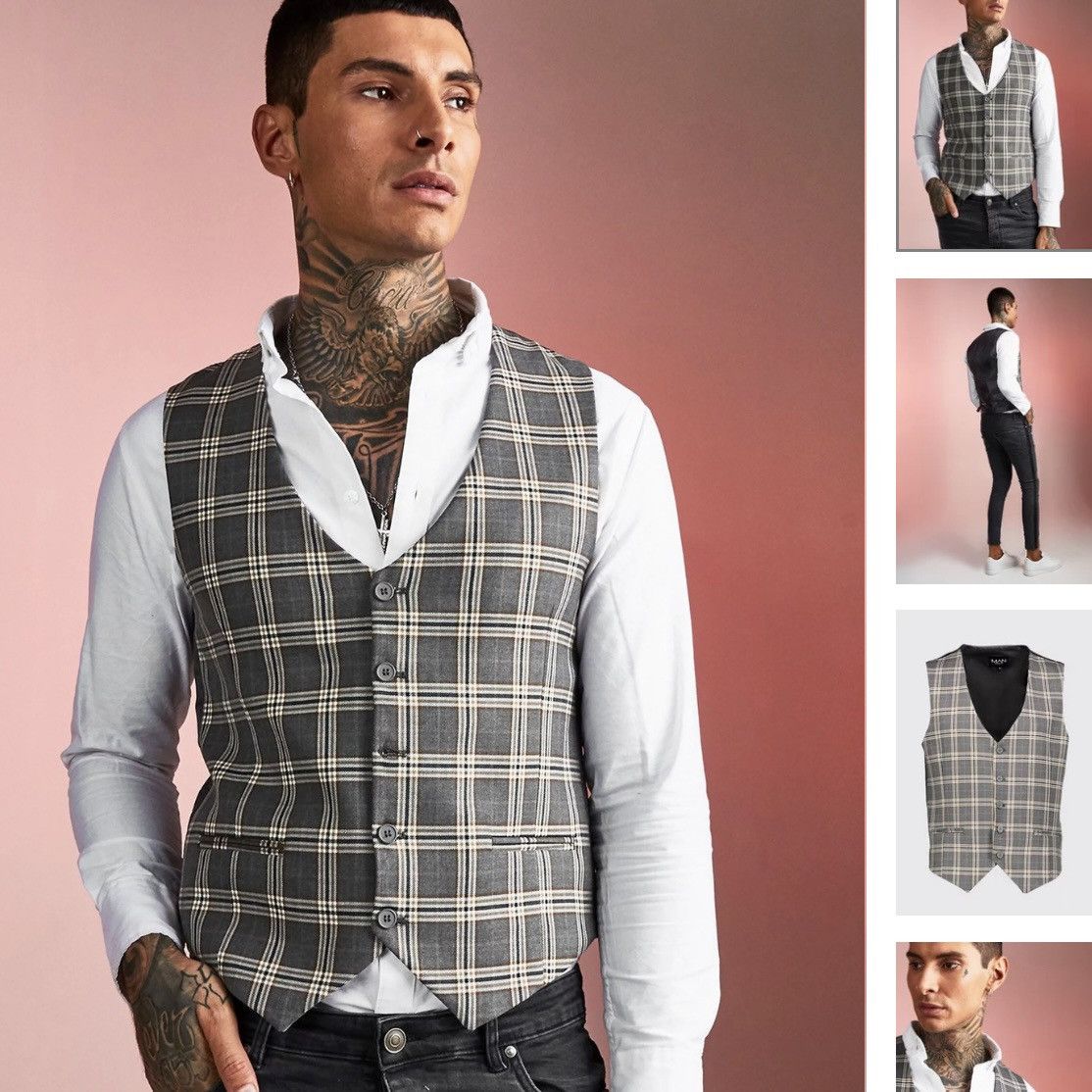 Boohoo BoohooMAN Heritage Check Vest Size 34R - 3 Thumbnail