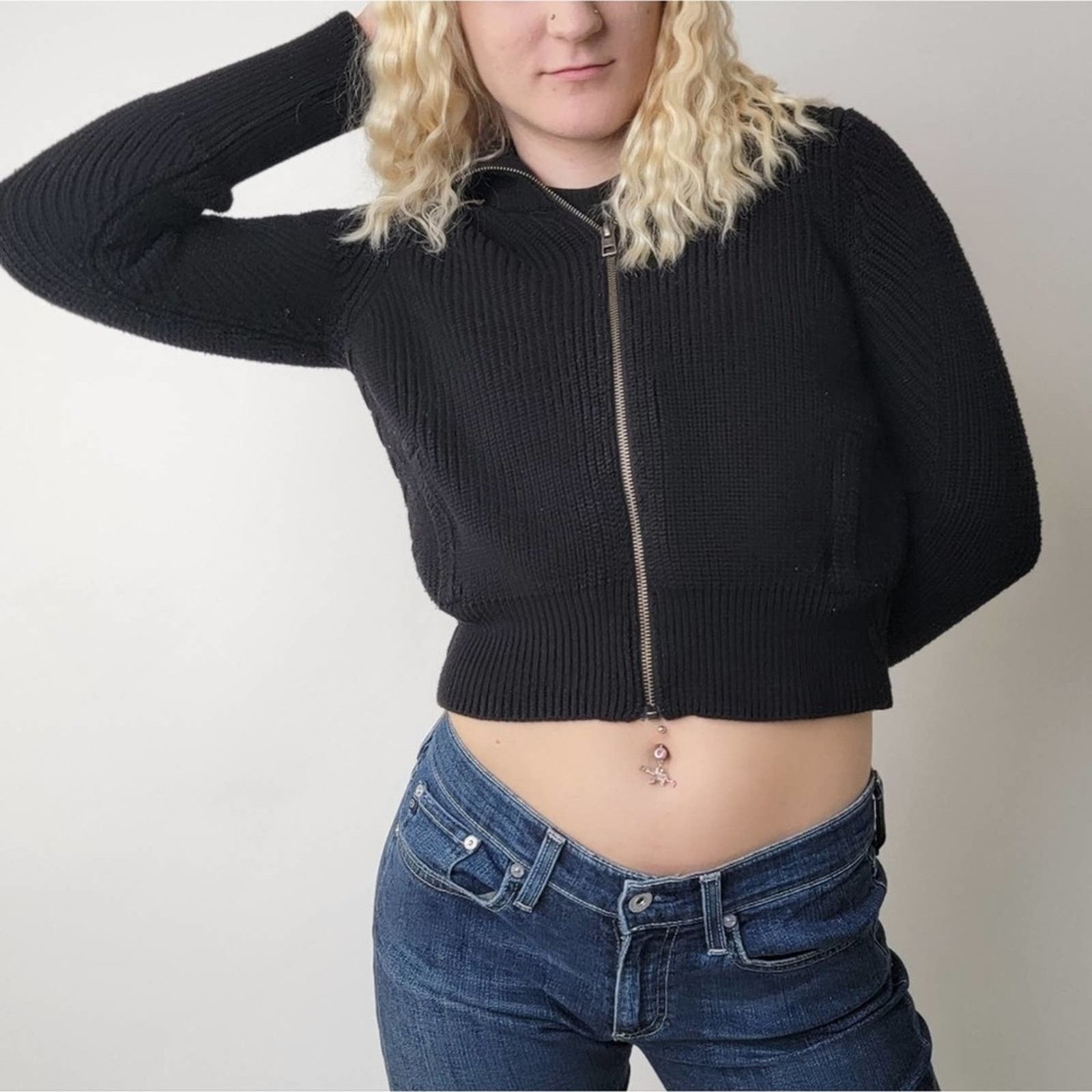 Lululemon Athleta Black Ribbed Zip Up Cropped Sweater - XXS Size XXS / US 00 / IT 34 - 3 Thumbnail