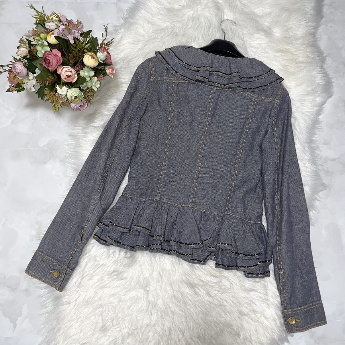 Dolce & Gabbana Dolce&Gabbana Ruffle Design Zip-up Denim Jacket 38 Blue Gray Size XS / US 0-2 / IT 36-38 - 4 Thumbnail