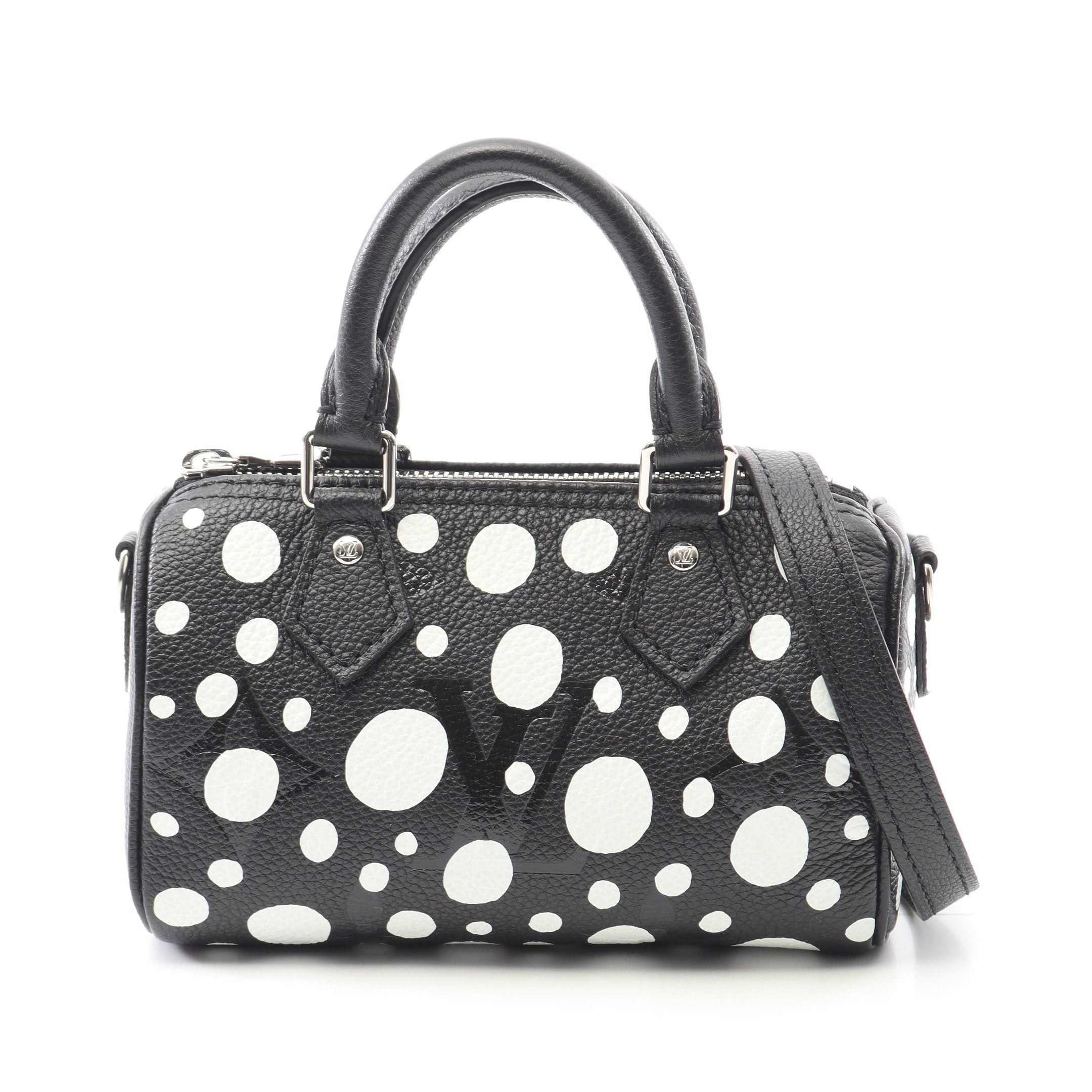 Louis Vuitton Louis Vuitton Yayoi Kusama Nano Speedy Infinity Dot Shoulder Bag Leather Black White, Women's