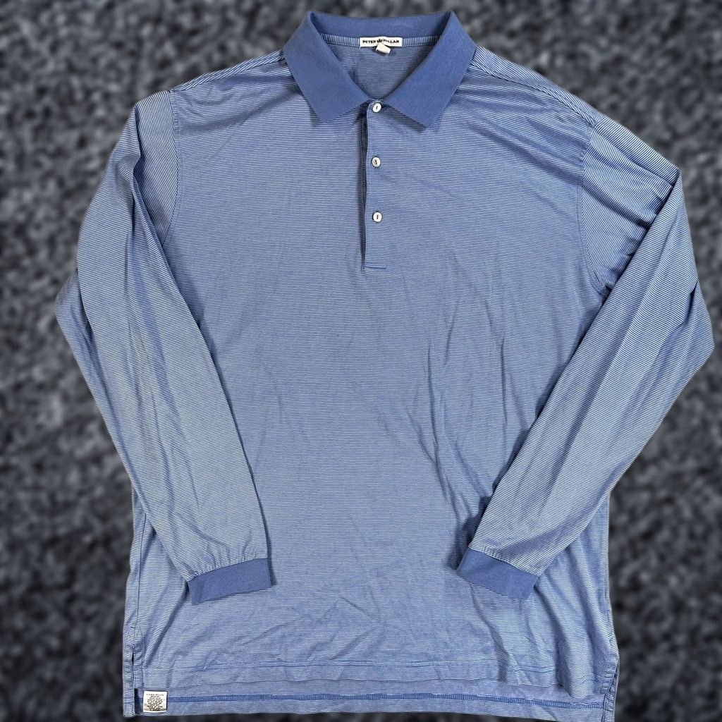 Peter Millar Vintage Peter Millar Polo Shirt Mens XL Blue Stripe Cotton Long Sleeve 90s Size US XL / EU 56 / 4 - 1 Thumbnail