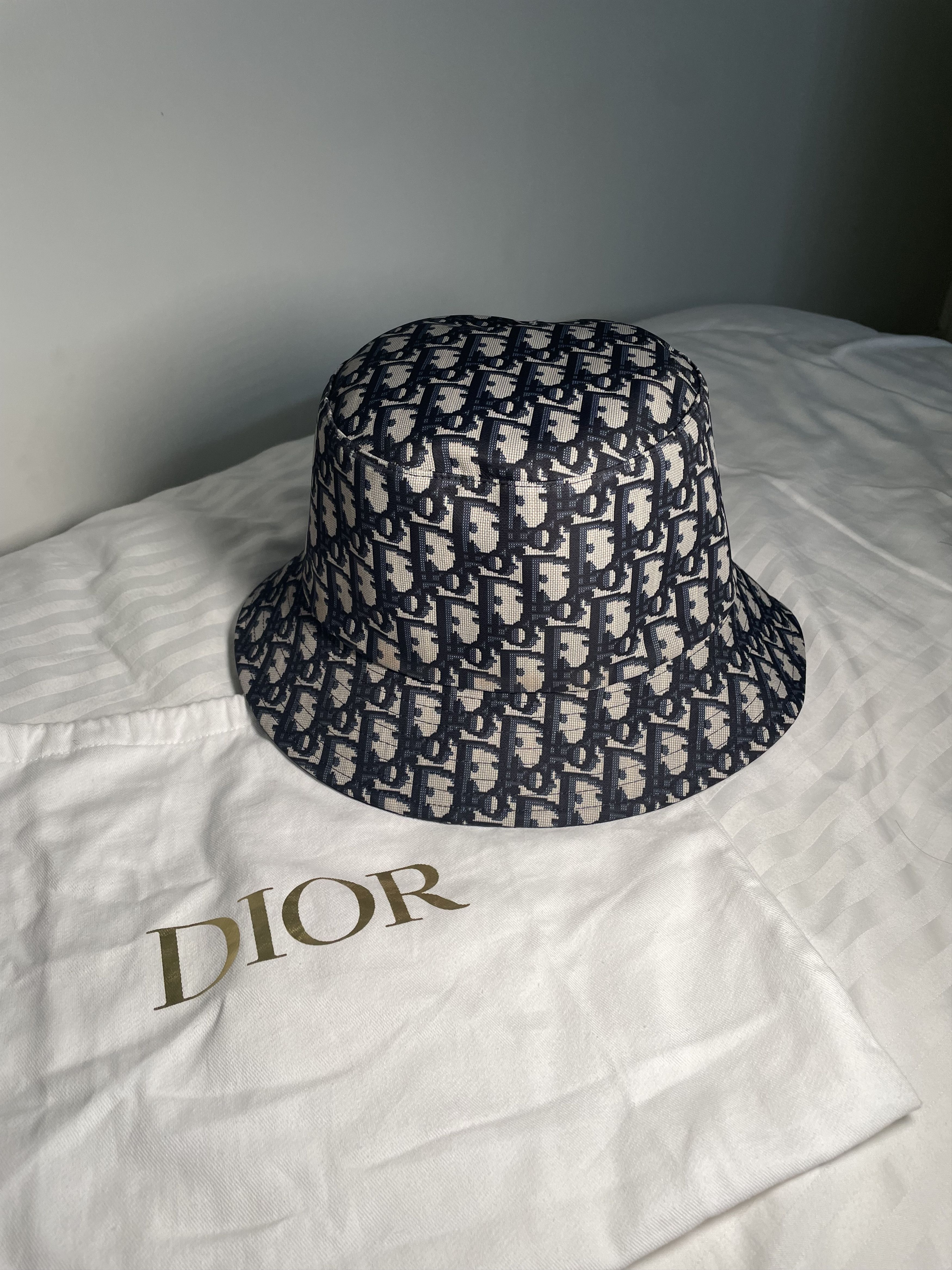 image of Dior Reversible Check/oblique Bucket Hat in Blue, Men's