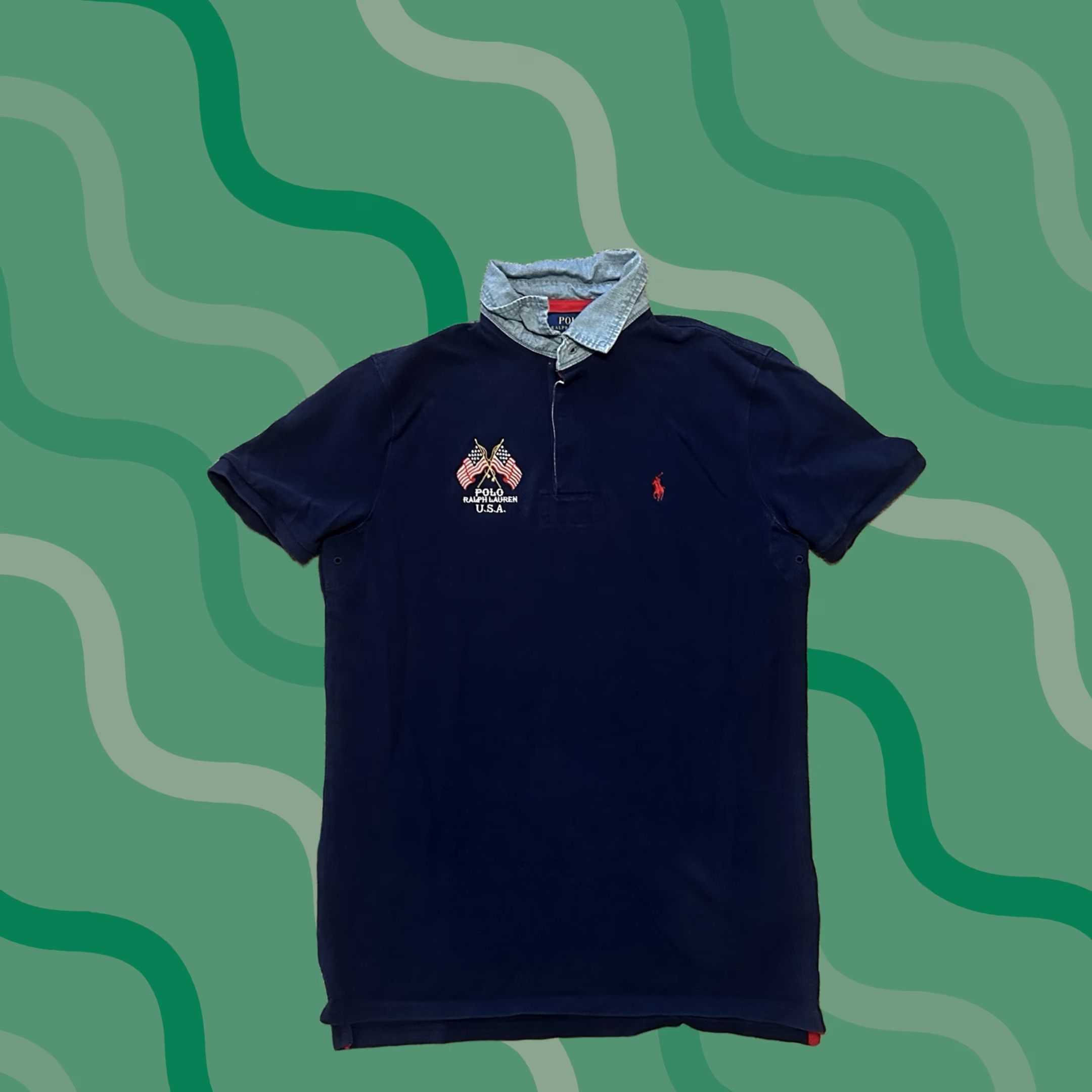 Ralph Lauren Polo Ralph Lauren USA Pony Flag Polo Shirt Mens Medium Navy Button Collared Size US M / EU 48-50 / 2 - 1 Thumbnail