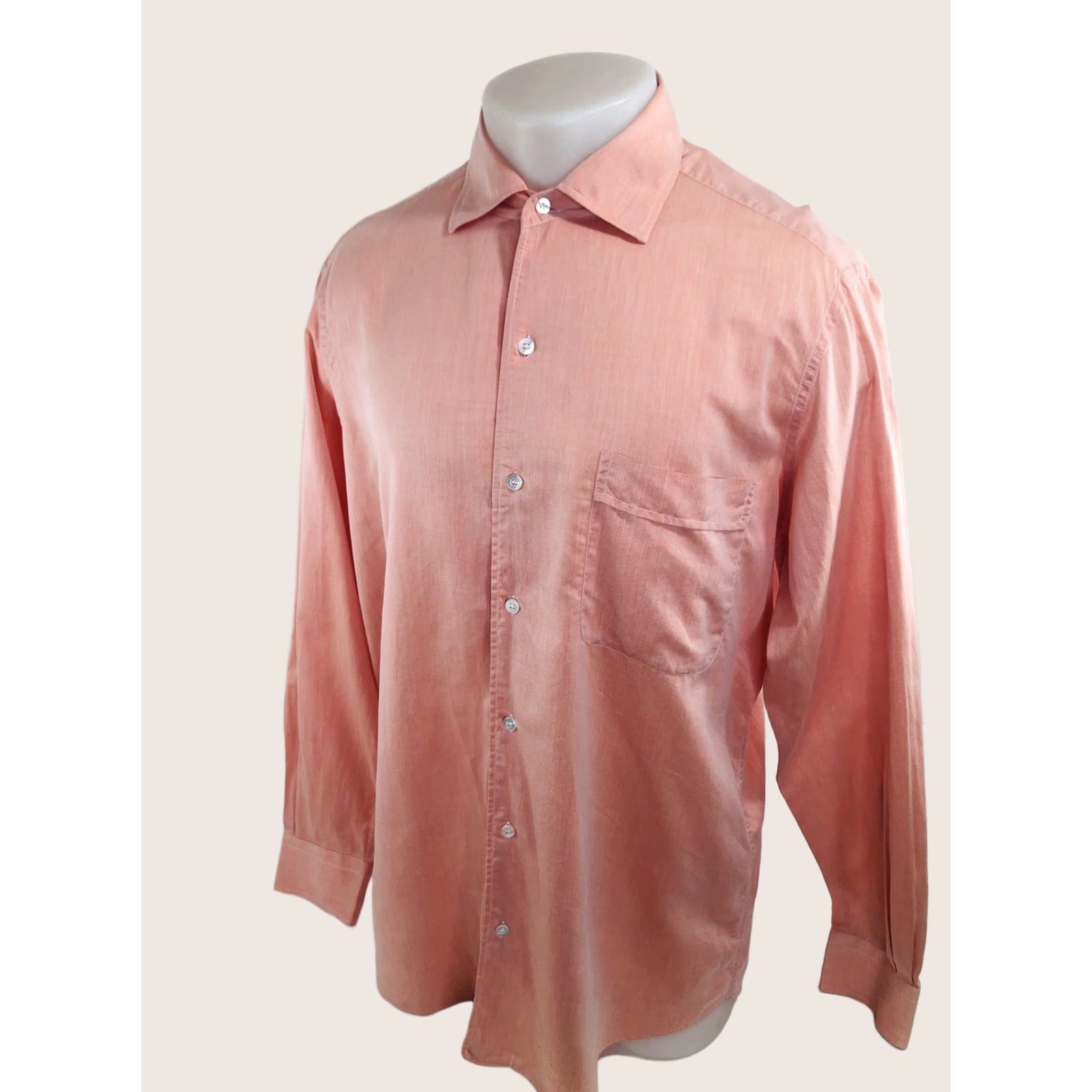Vintage Fray Italy Mens L Cotton Shirt Button-Up Long Sleeve Chambray Pink Salmon XXL? Size US L / EU 52-54 / 3 - 1 Thumbnail