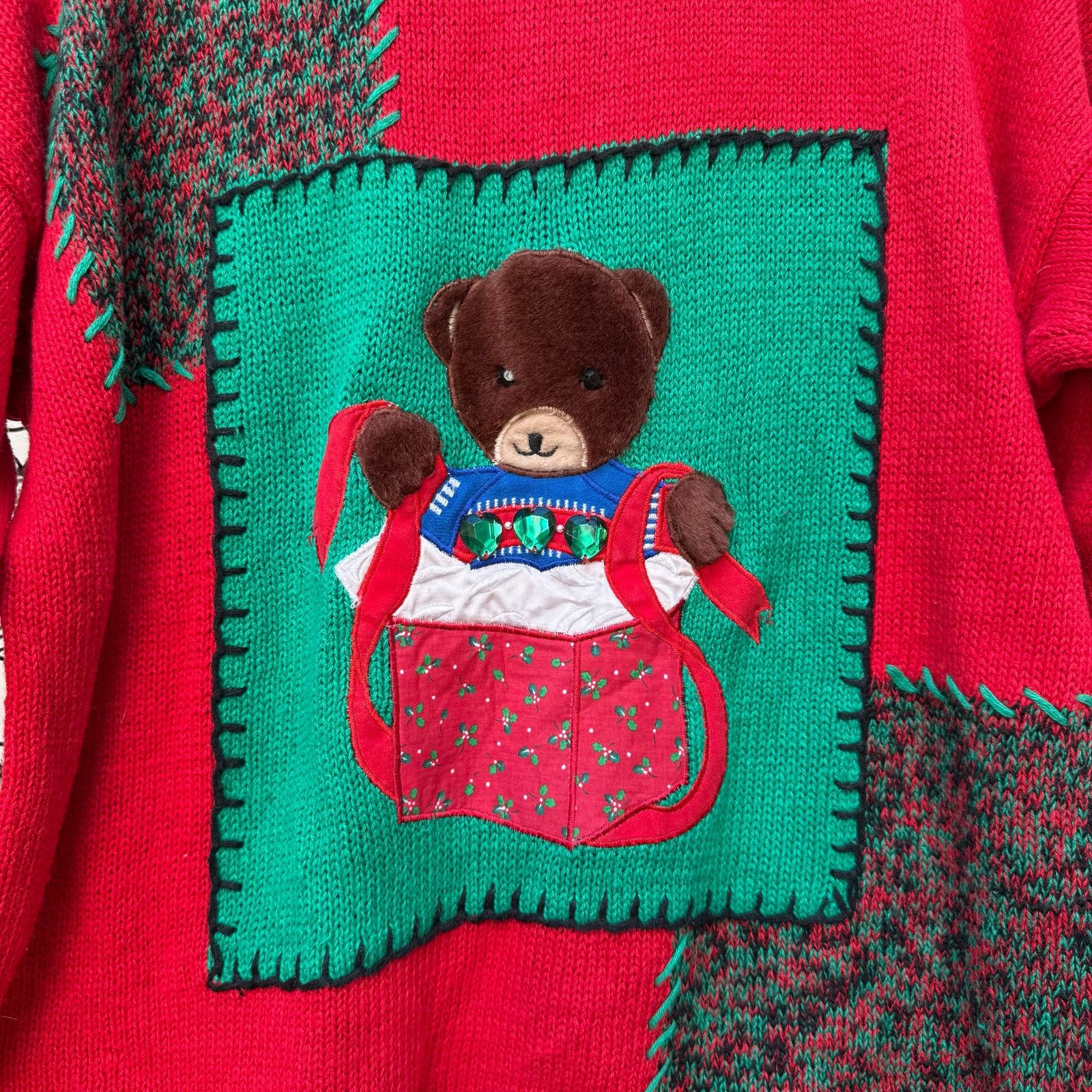 Vintage 90s Red Teddy Bear Christmas Sweater Nostalgia SMALL Size S / US 4 / IT 40 - 2 Thumbnail
