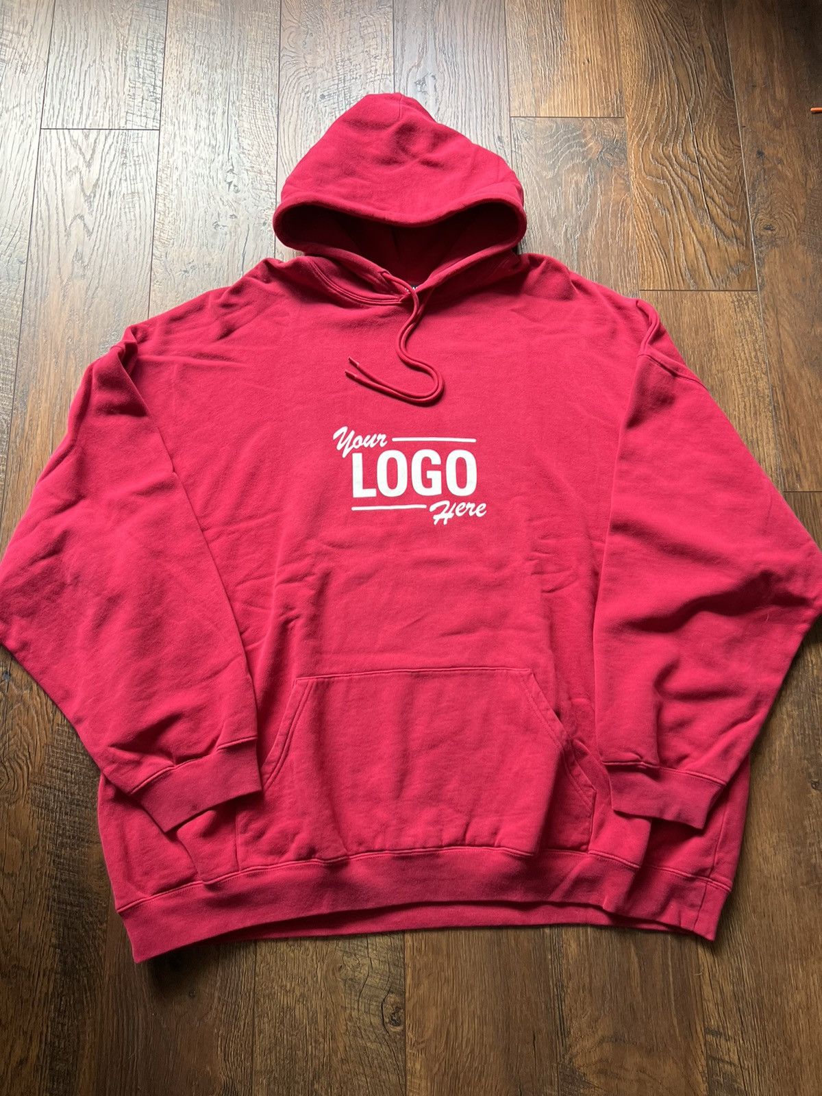 image of Balenciaga ‘Your Logo Here’ Pullover Hoodie Red, Men's (Size Medium)