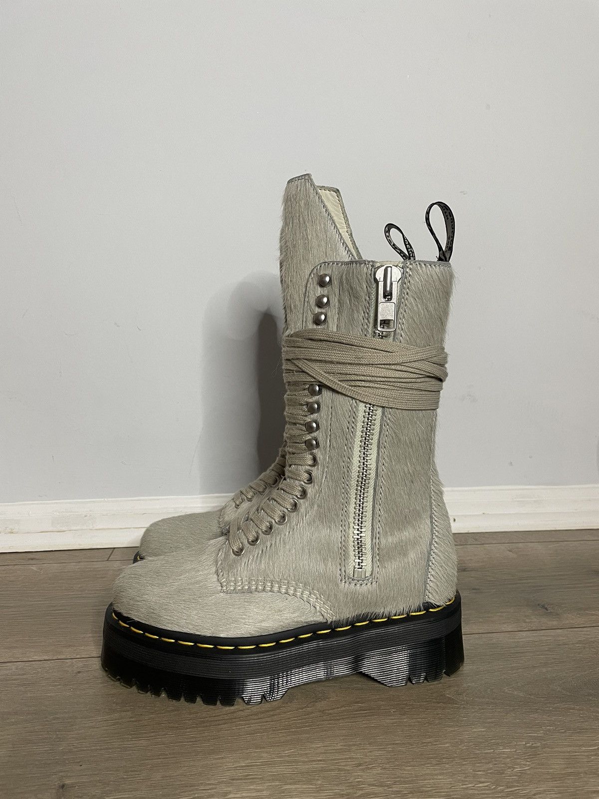 Rick Owens X Martens Calf Length Quad Sole Ponyhair Boot
