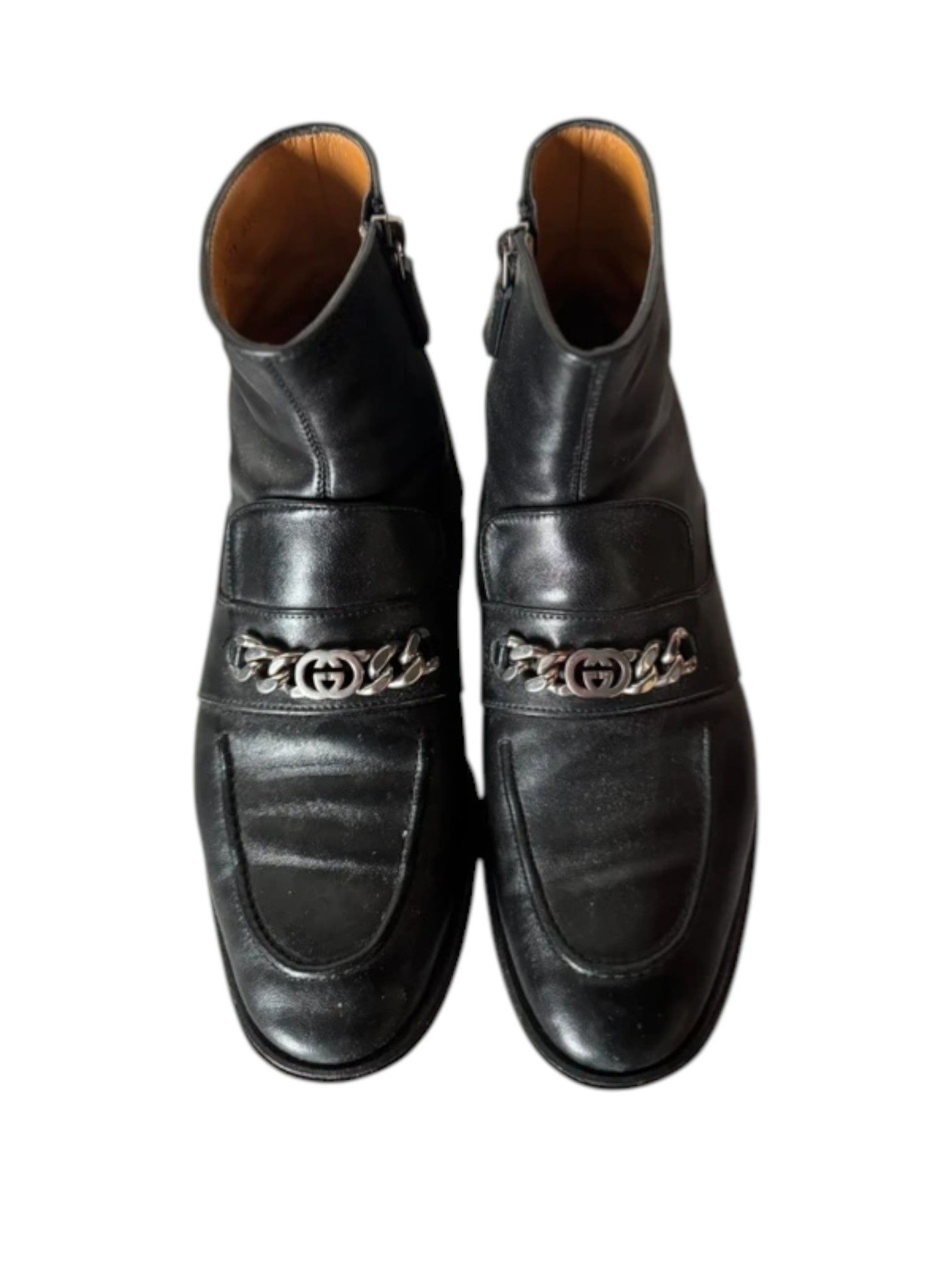 Gucci Gucci Black Leather Boots w/ Interlocking G Chain Hardware Size US 8 / EU 41 - 1 Thumbnail