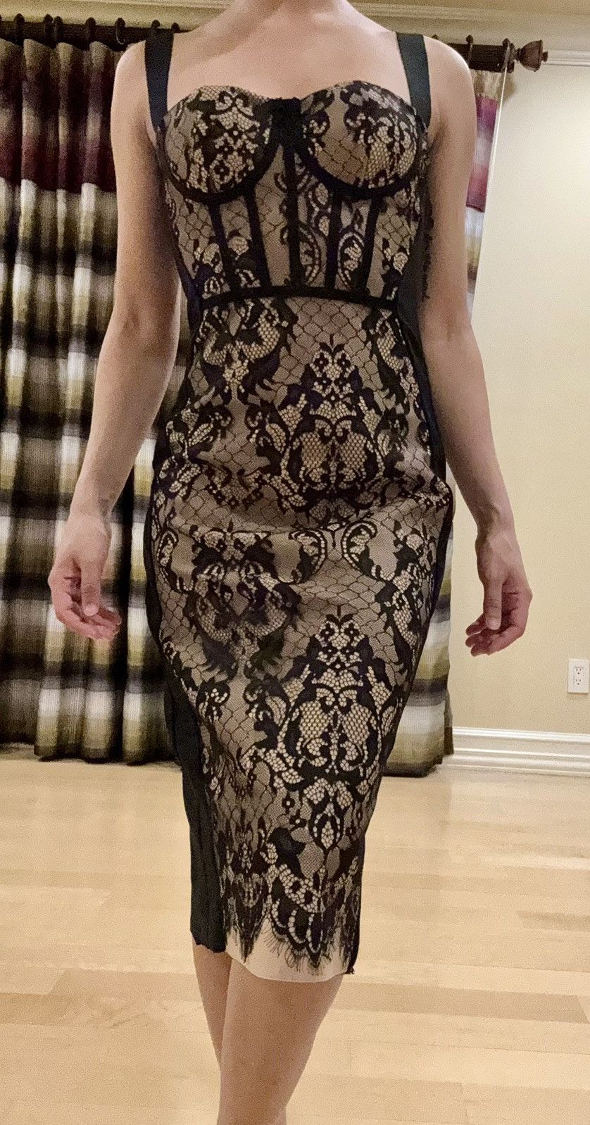 Fashion Nova Fashion Nova Black Lace Overlay Midi Dress with Nude Lining |  Grailed