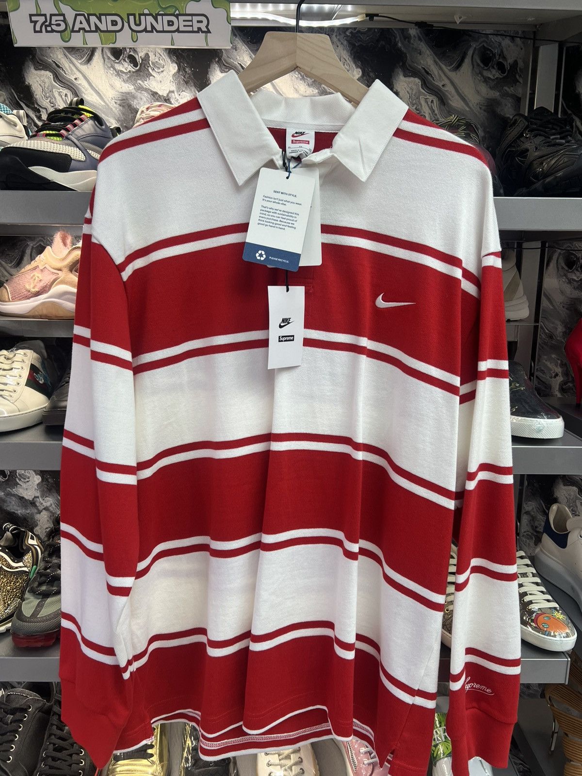 Supreme Supreme Chest Stripe Rugby Polo White Red Sz XL New | Grailed