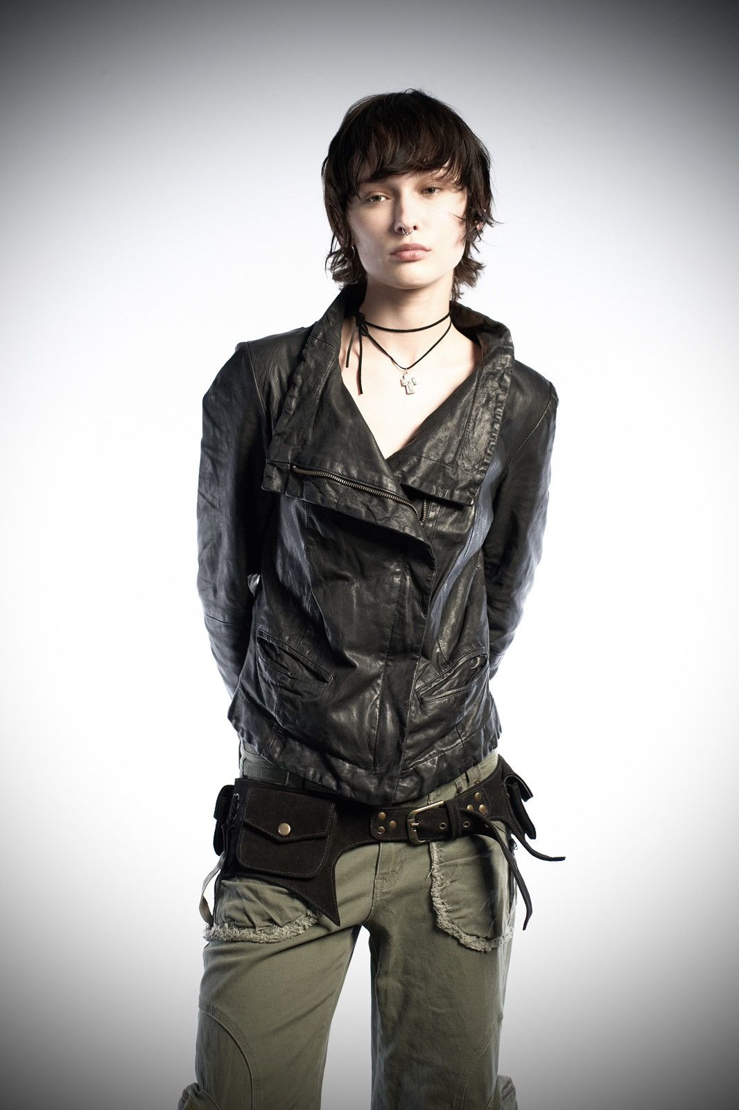 Rick Owens Style Asymmetric Archive Lambskin Leather Jacket