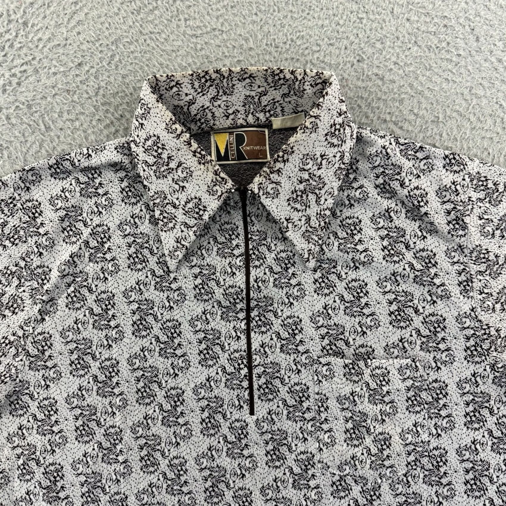 DANCER VINTAGE Cellini Knitwear Mens M Dagger Collar 1/4 Zip Nylon 70s Dance Disco Shirt Size 40R - 3 Thumbnail