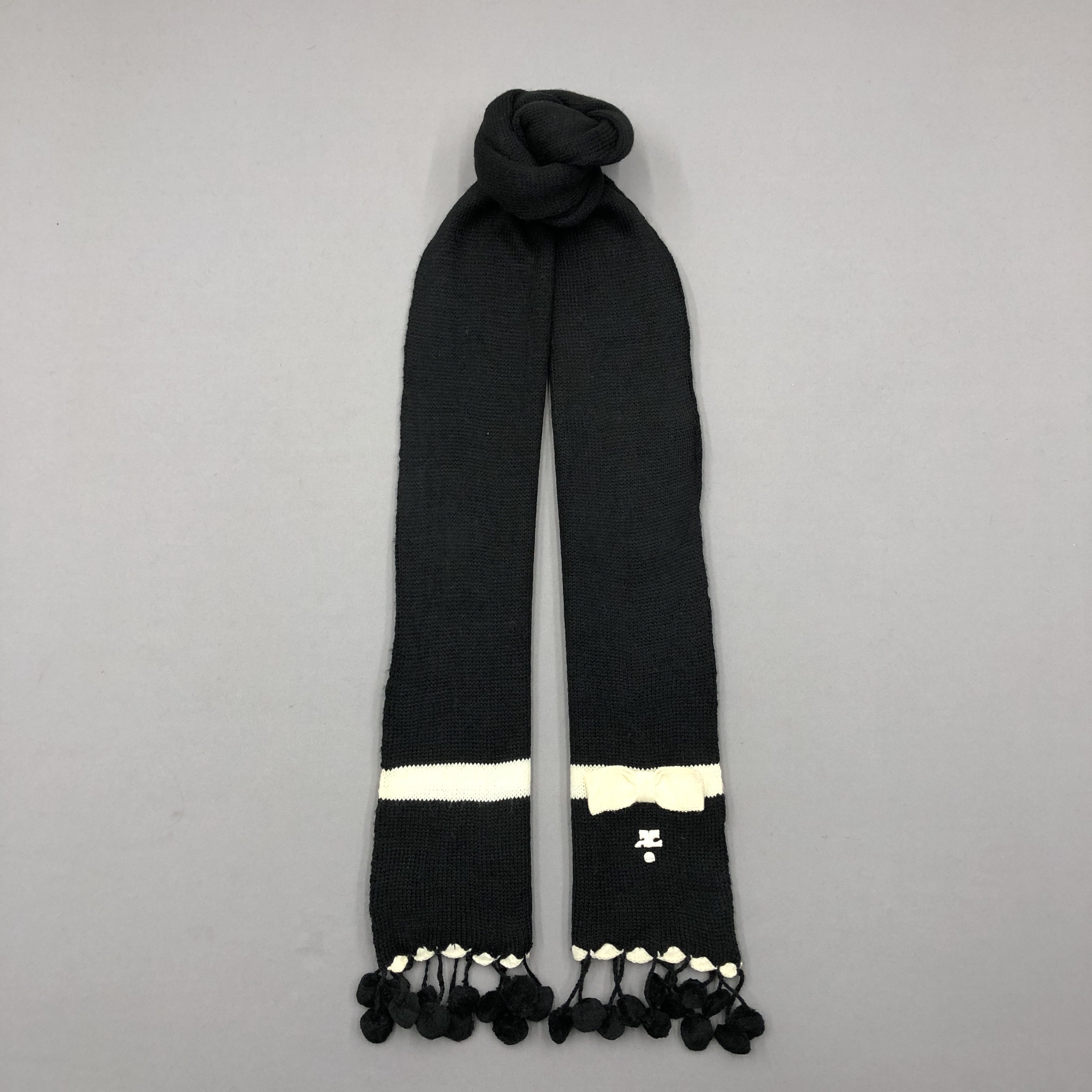 Courreges Vintage Courreges Scarf Ribbed Knit Wool Ribbon Scarves Size ONE SIZE - 1 Thumbnail
