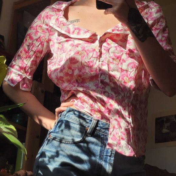 Other Isabelle Elie Silk Floral Short Sleeve Button Up Blouse - S Size S / US 4 / IT 40 - 6 Thumbnail