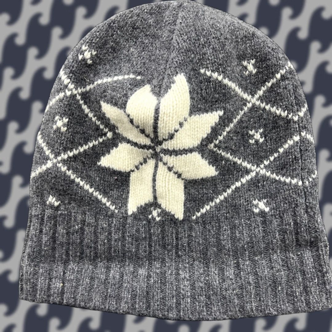 Gant GANT Beanie Hat One Size Gray Wool Snowflake Winter Weave Wool Knit Thermal Unisex Adults Hats Size ONE SIZE - 1 Thumbnail