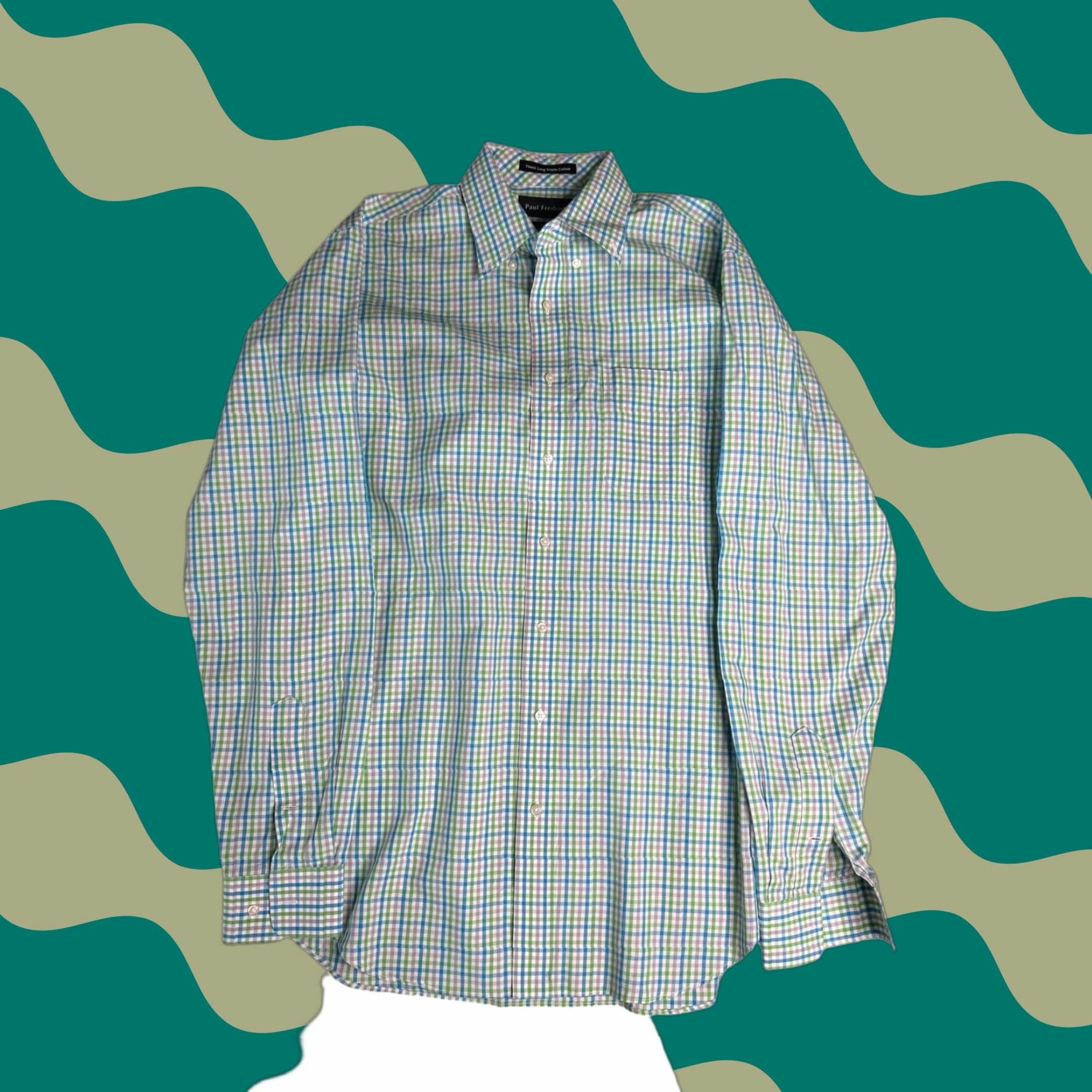 Vintage Paul Fredrick Men's Dress Shirt Plaid Shirt Long Sleeve 16x37 Blue 100% Cotton Long Staple Classic Fit Button-Down Barrel Cuff Pockets Size US L / EU 52-54 / 3 - 1 Thumbnail