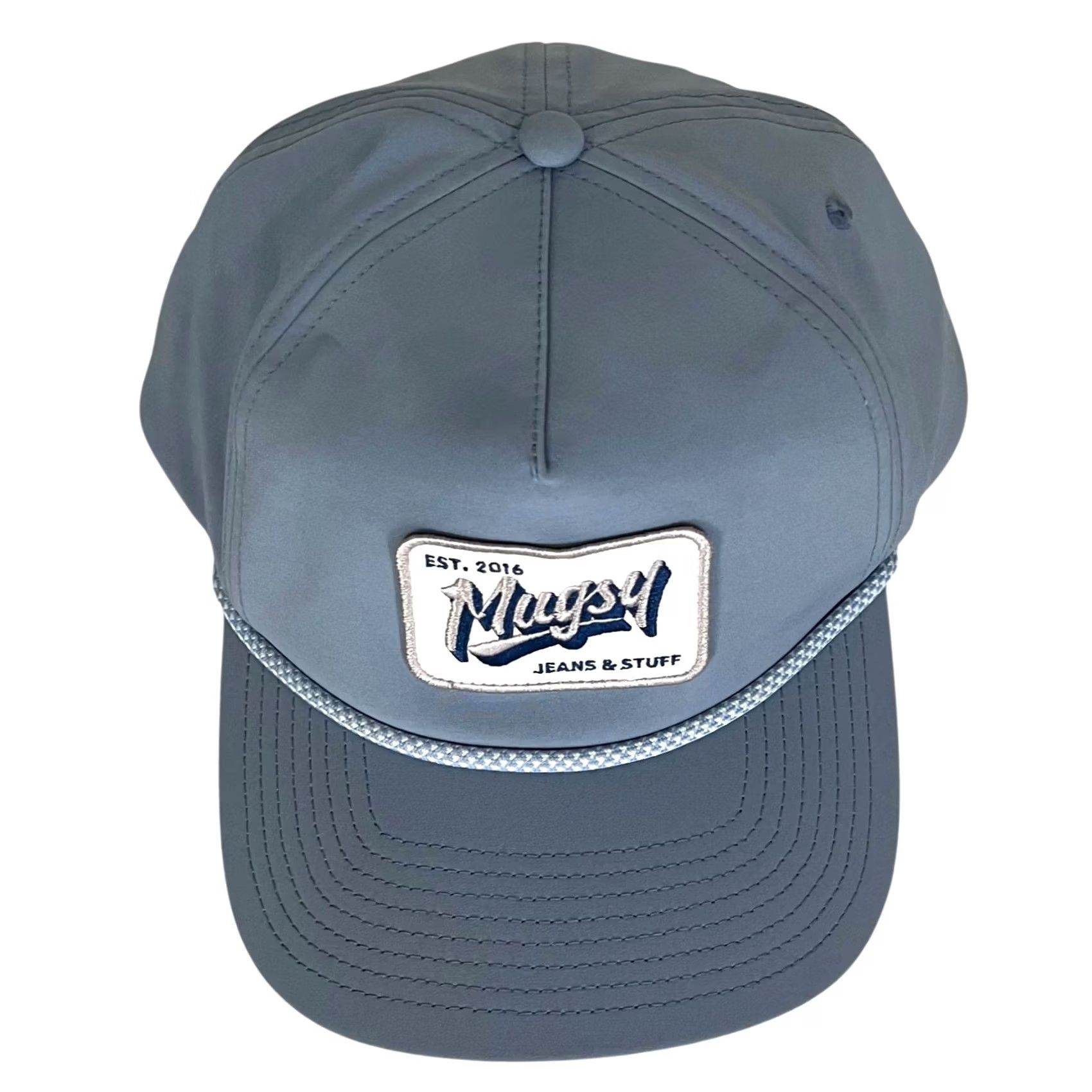 Vintage Mugsy Jeans Hat Snapback Blue Logo Patch Rope Adjustable Casual Mens One Size Unisex Adults Size US 35 - 4 Thumbnail