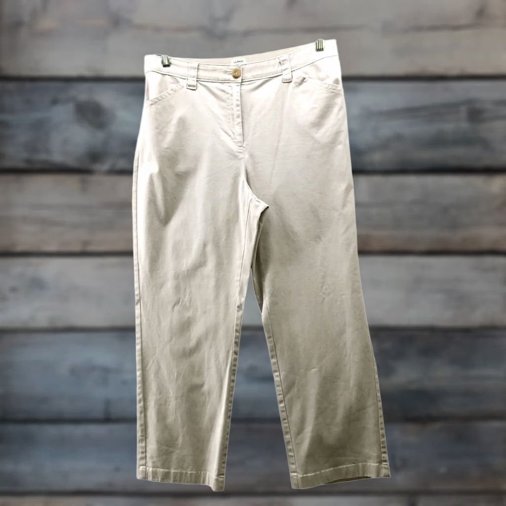 Vintage L.L. Bean Chino Pants Womens 16P Beige Straight Leg High Rise Twill Cotton Spandex Flat Front Size 38" / US 16 / IT 52 - 1 Thumbnail