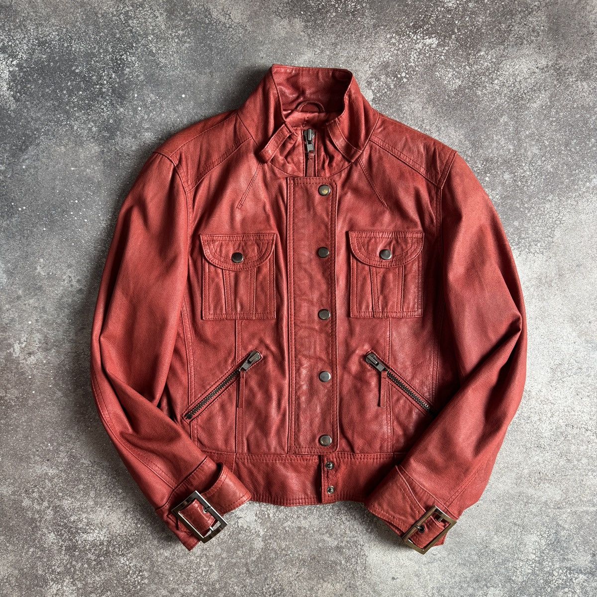 Hysteric Glamour Vintage Strap Details Y2K Red Leather Cropped Jacket Size M / US 6-8 / IT 42-44 - 1 Thumbnail