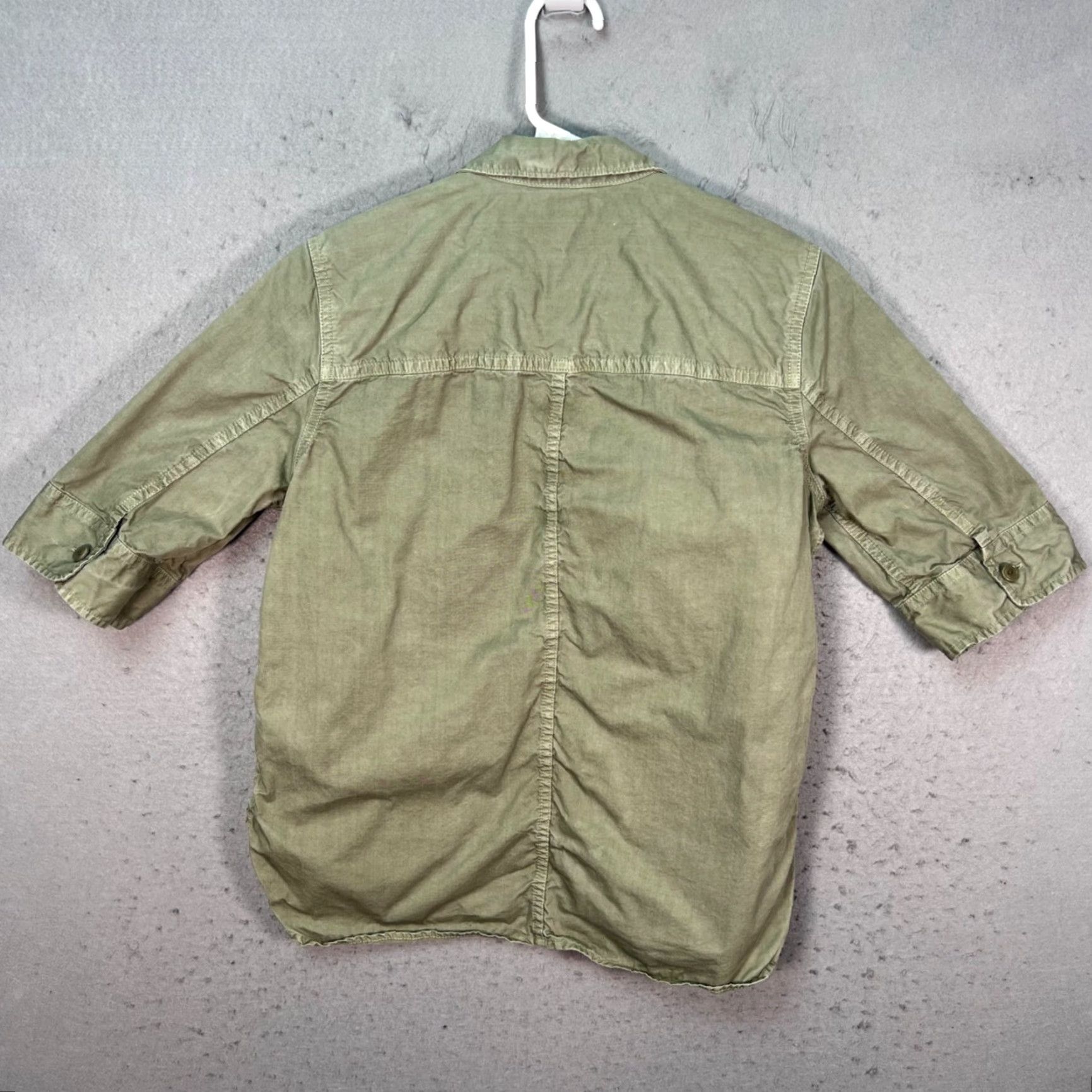 J.Crew J. Crew Button-Up Shirt Womens 6 Tall Olive Green 100% Cotton Pockets Ruched Short Sleeve Casual Vintage No Size M / US 6-8 / IT 42-44 - 2 Thumbnail