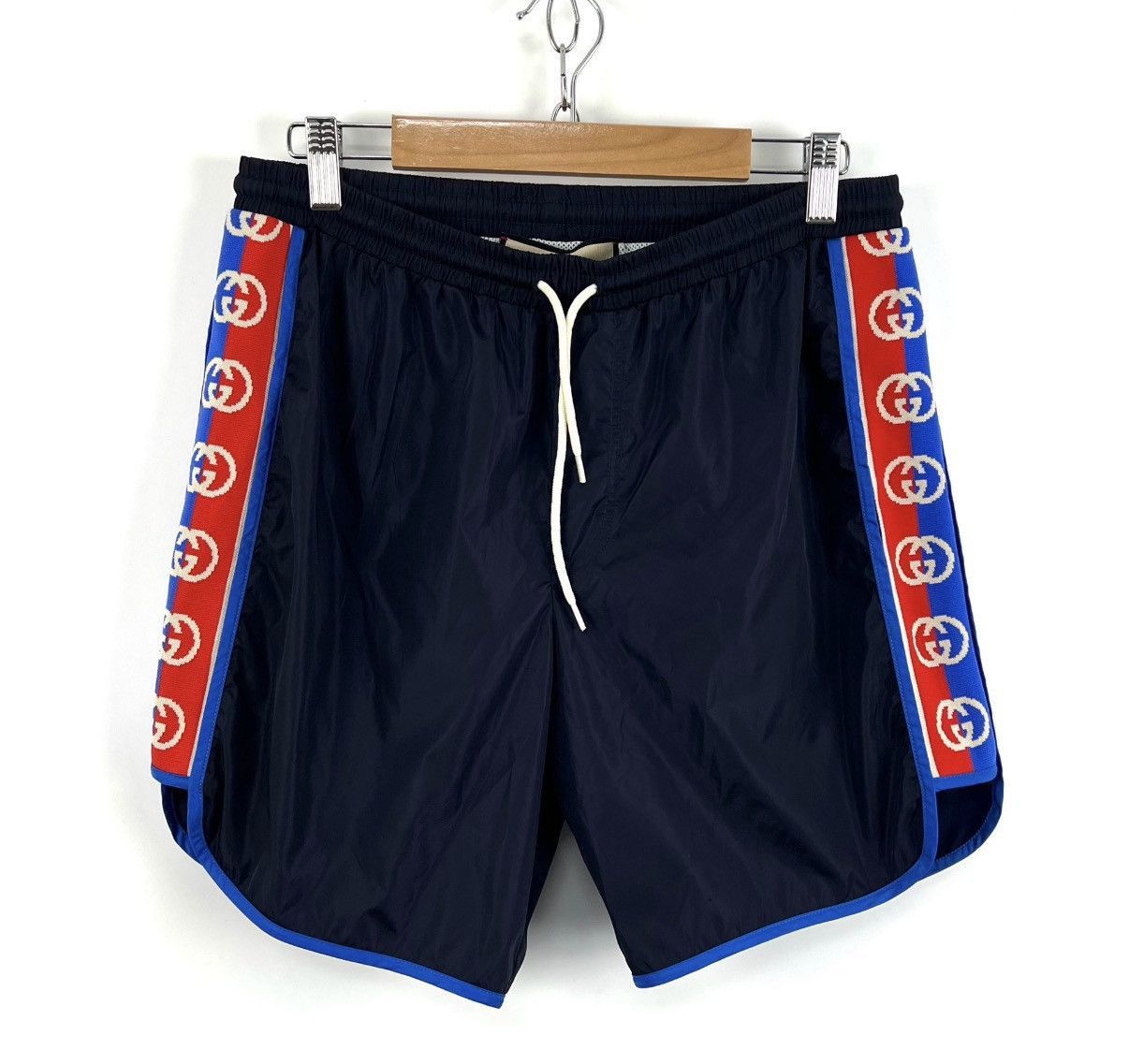 Gucci Blue Athletic Shorts with Striped Side Panels Size 28 Size US 28 / EU 44 - 1 Thumbnail