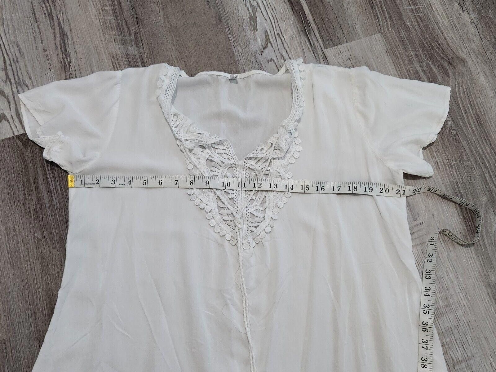 Designer Ekouaer Top Small White Lace Neck Blouse Boho V Neck tunic Size S / US 4 / IT 40 - 6 Thumbnail