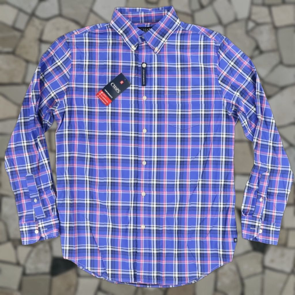 Chaps Chaps Shirt Indigo Plaid Nylon Performance Stretch Long Sleeve Button Down Men's M Size US M / EU 48-50 / 2 - 1 Thumbnail