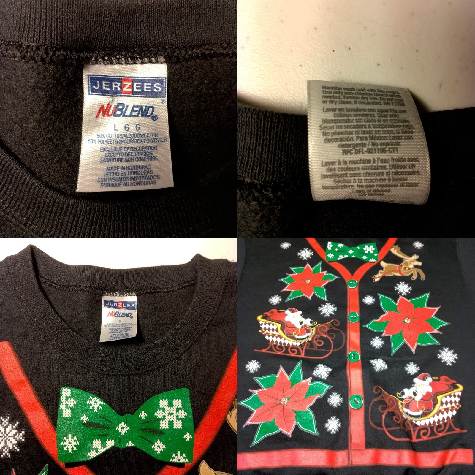 Jerzees VINTAGE Jerzees Ugly Christmas Sweatshirt L Black Crew Neck Santa Reindeer Poinsettia Winter Womens Size L / US 10 / IT 46 - 8 Thumbnail