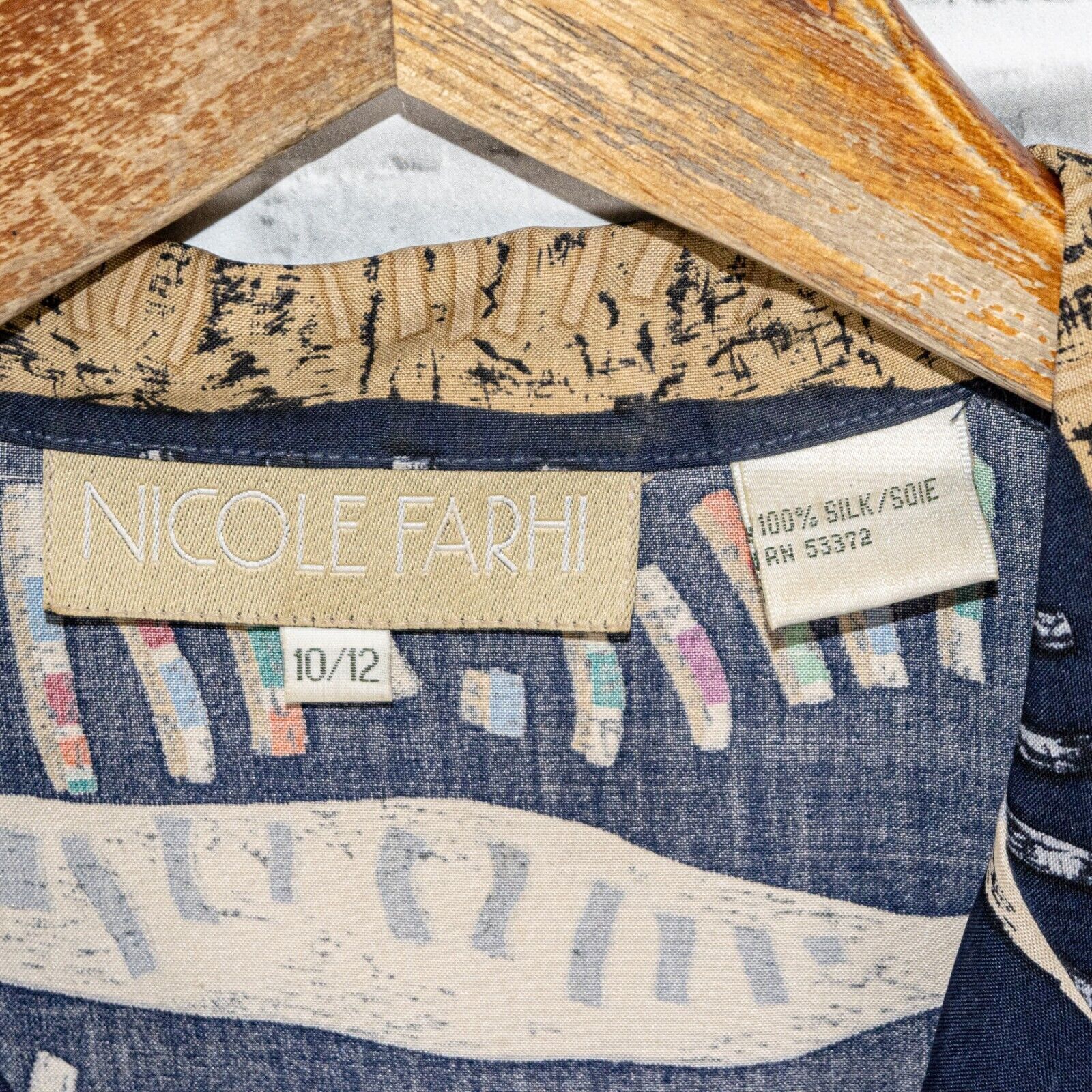 Nicole Farhi NICOLE FARHI 100% Silk Button up Blouse Navy Multi Print Size XL / US 12-14 / IT 48-50 - 3 Thumbnail
