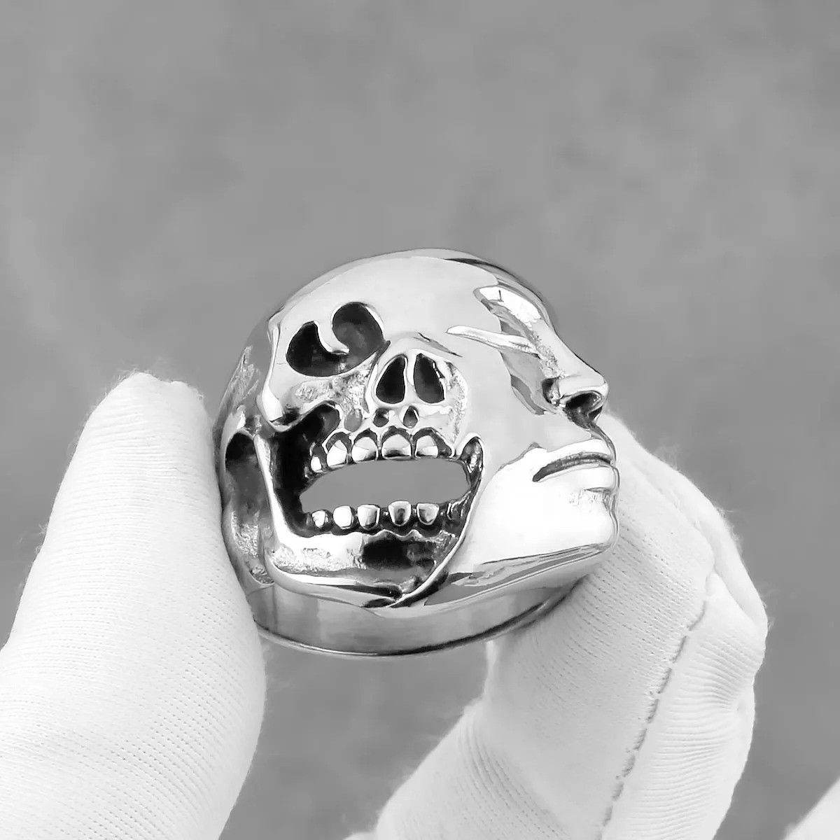 Vintage Gothic Mask Skull Ring Size 44 - 3 Thumbnail