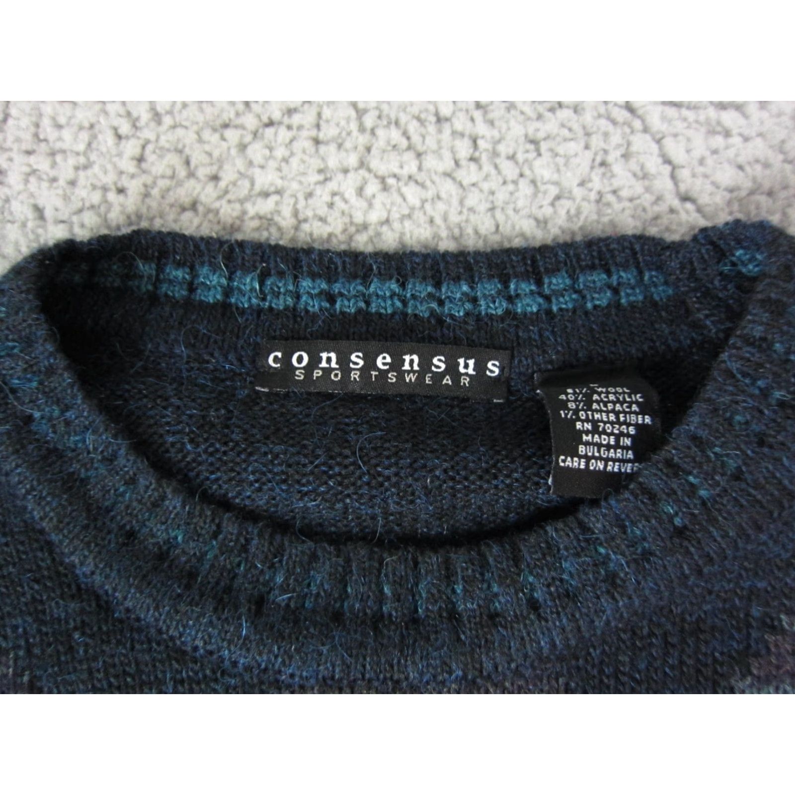 Vintage VINTAGE Consensus Sweater Mens Pullover Knit Crew Neck Argyle Blue Wool Alpaca 90s L Size US L / EU 52-54 / 3 - 5 Thumbnail