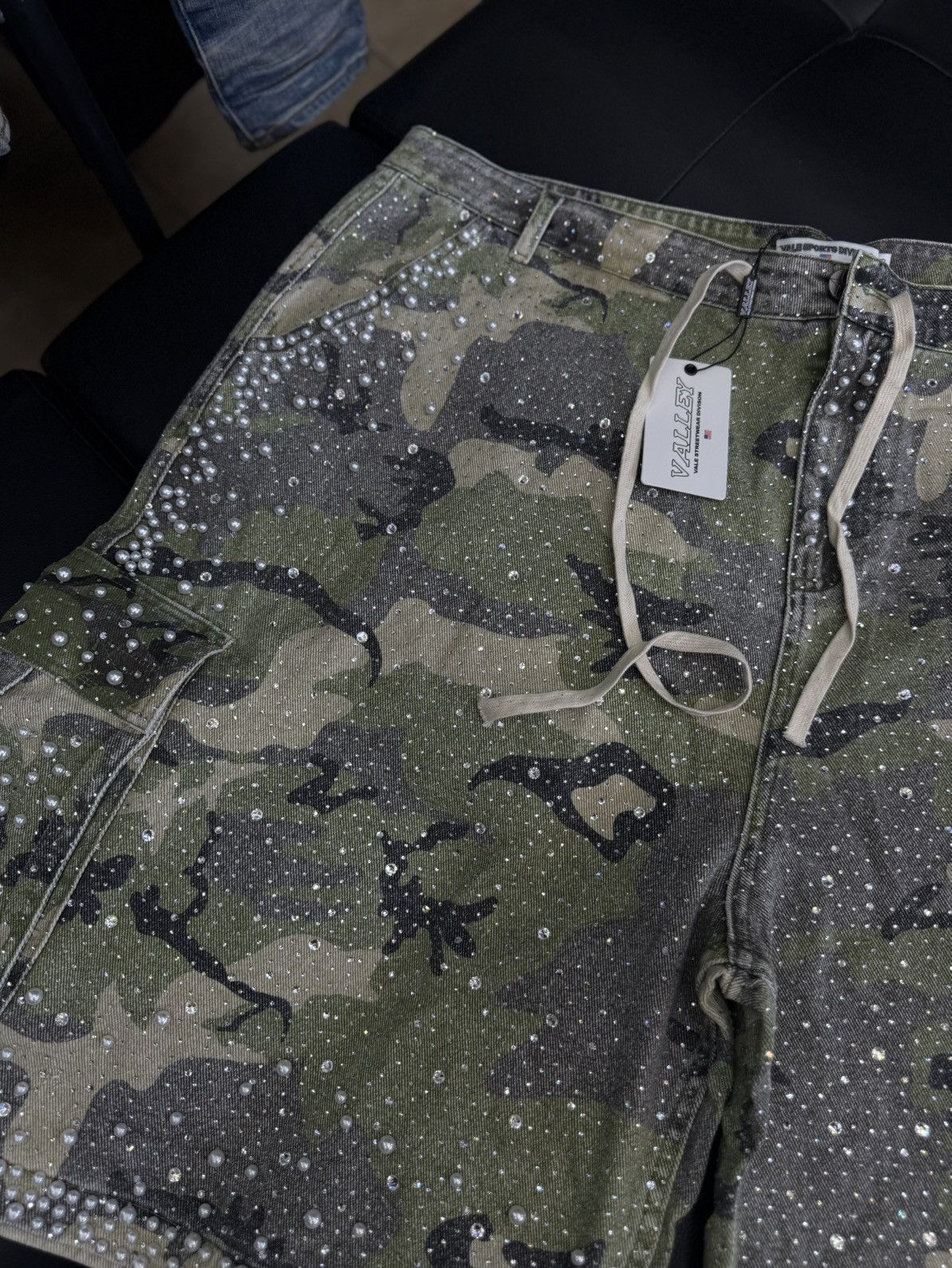 Vale Valley Rhinestone Crystal Shorts Denim Green Camo Size 40 Size US 40 / EU 56 - 4 Thumbnail