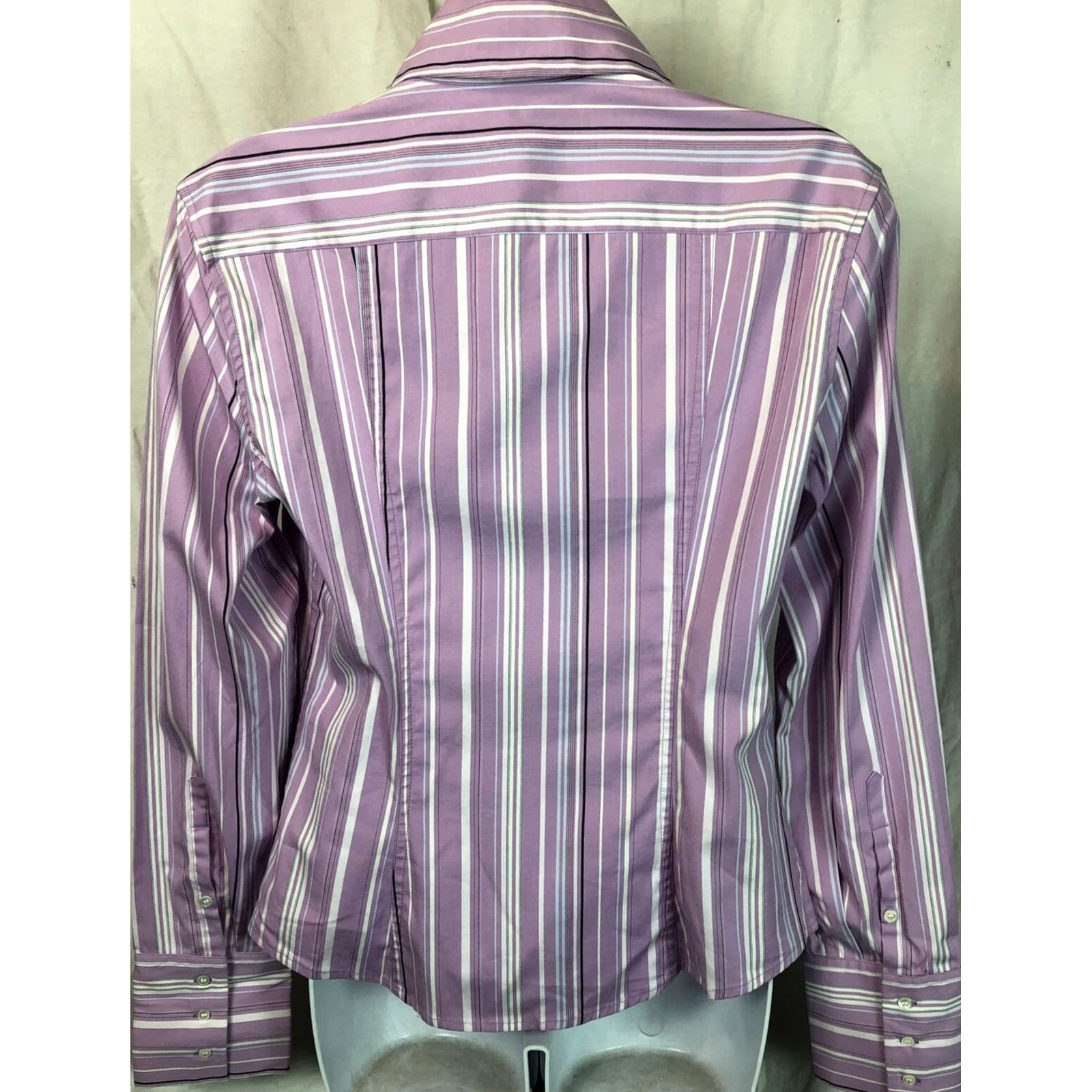 Express VINTAGE Express Button-Up Blouse 12 Purple Stripe Long Sleeve Shirt Womens 12 Purple Stripe y2k career workwear Size XL / US 12-14 / IT 48-50 - 3 Thumbnail