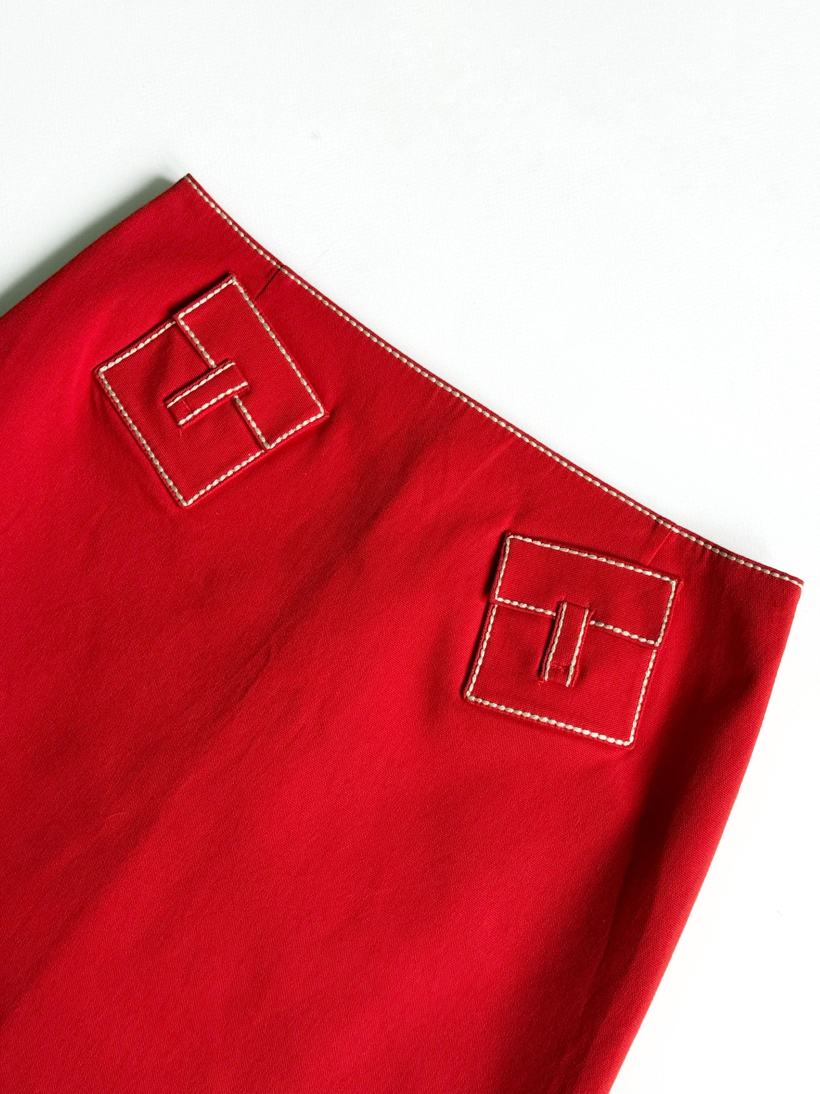 PAULE KA Paule Ka Red Textured Mini Skirt Contrast Stitch 60s Style Size 26" / US 2 / IT 38 - 2 Thumbnail