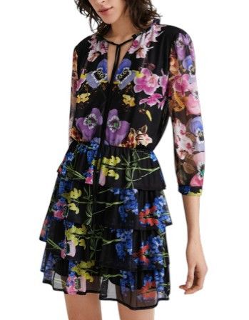 Desigual LEYON S Floral Print Layered Mini Dress 89021 Size S / US 4 / IT 40 - 2 Thumbnail