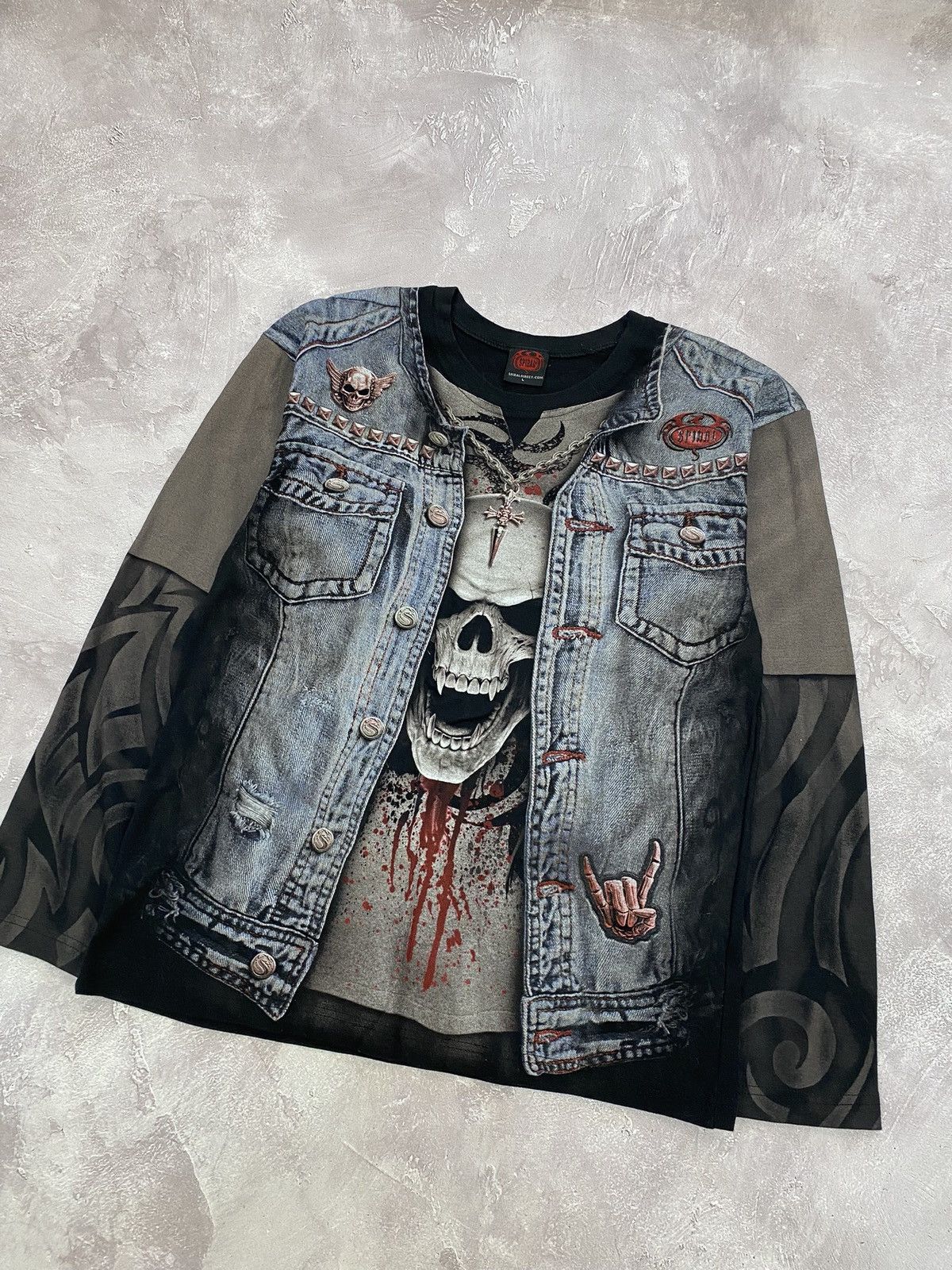 Japanese Brand Vintage Punk Rock Skull 3D Tatoo All Over Print Longsleeve Size US L / EU 52-54 / 3 - 2 Thumbnail
