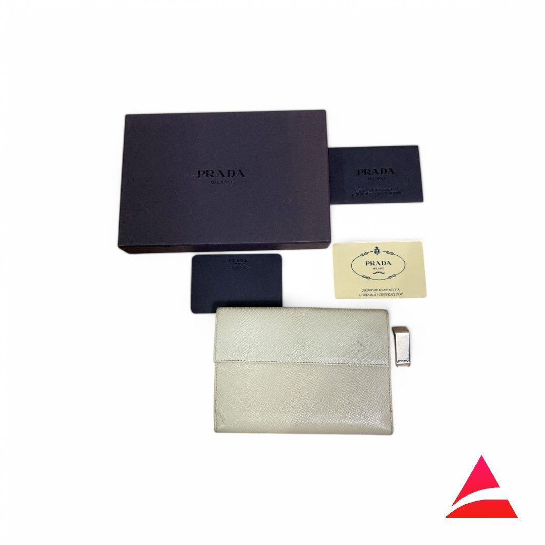 Prada Prada - Saffiano White Beige Leather Wallet Bifold Cardhold Size ONE SIZE - 1 Thumbnail