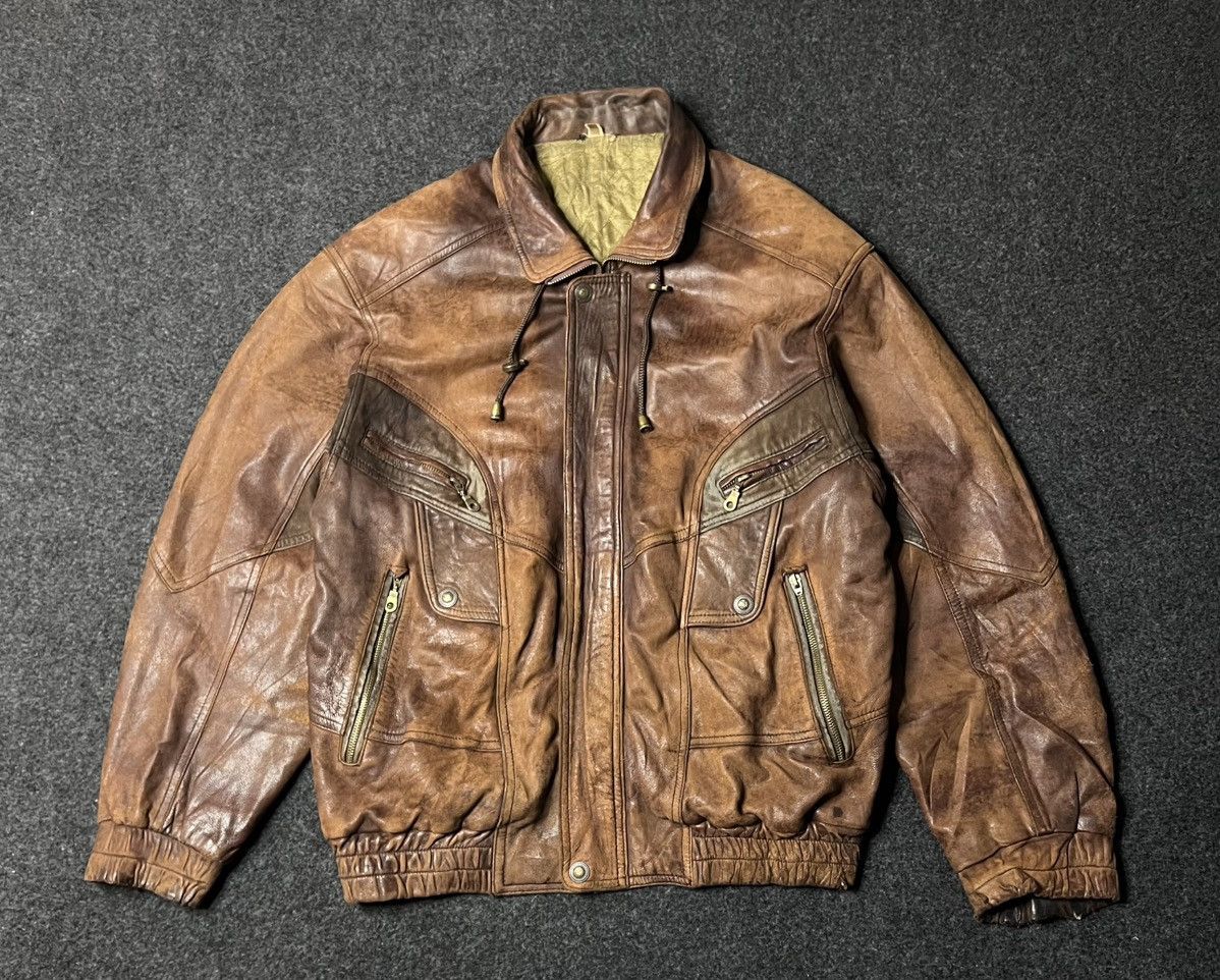 Other Vtg 80s Original leather Aviator Flight Bomber Jacket Rare L Size US L / EU 52-54 / 3 - 1 Thumbnail